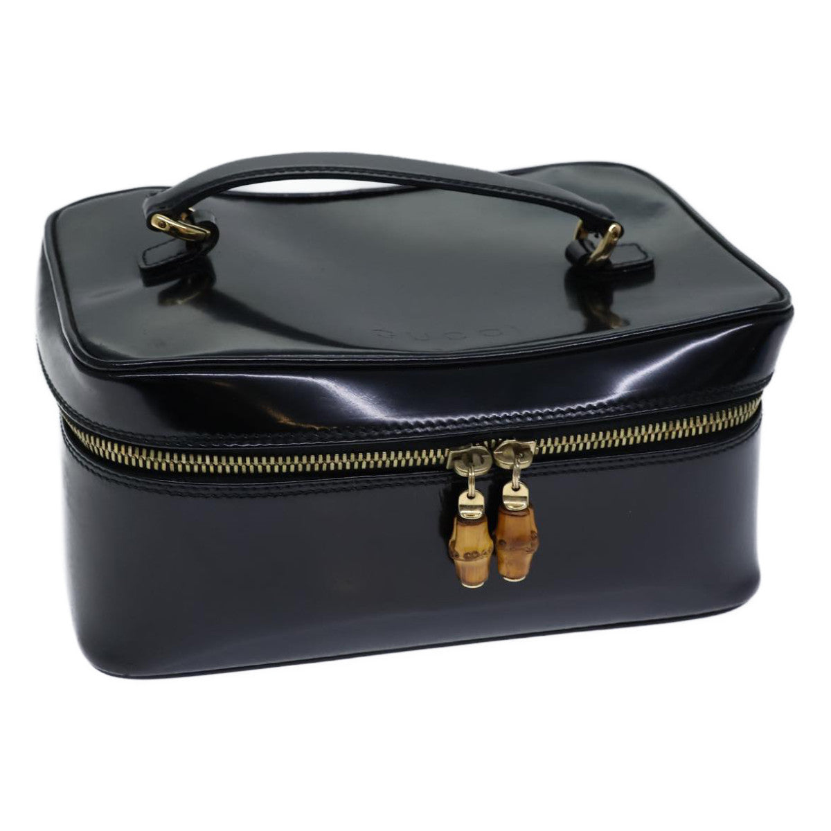 GUCCI Bamboo Vanity Cosmetic Pouch Patent leather Black 72757
