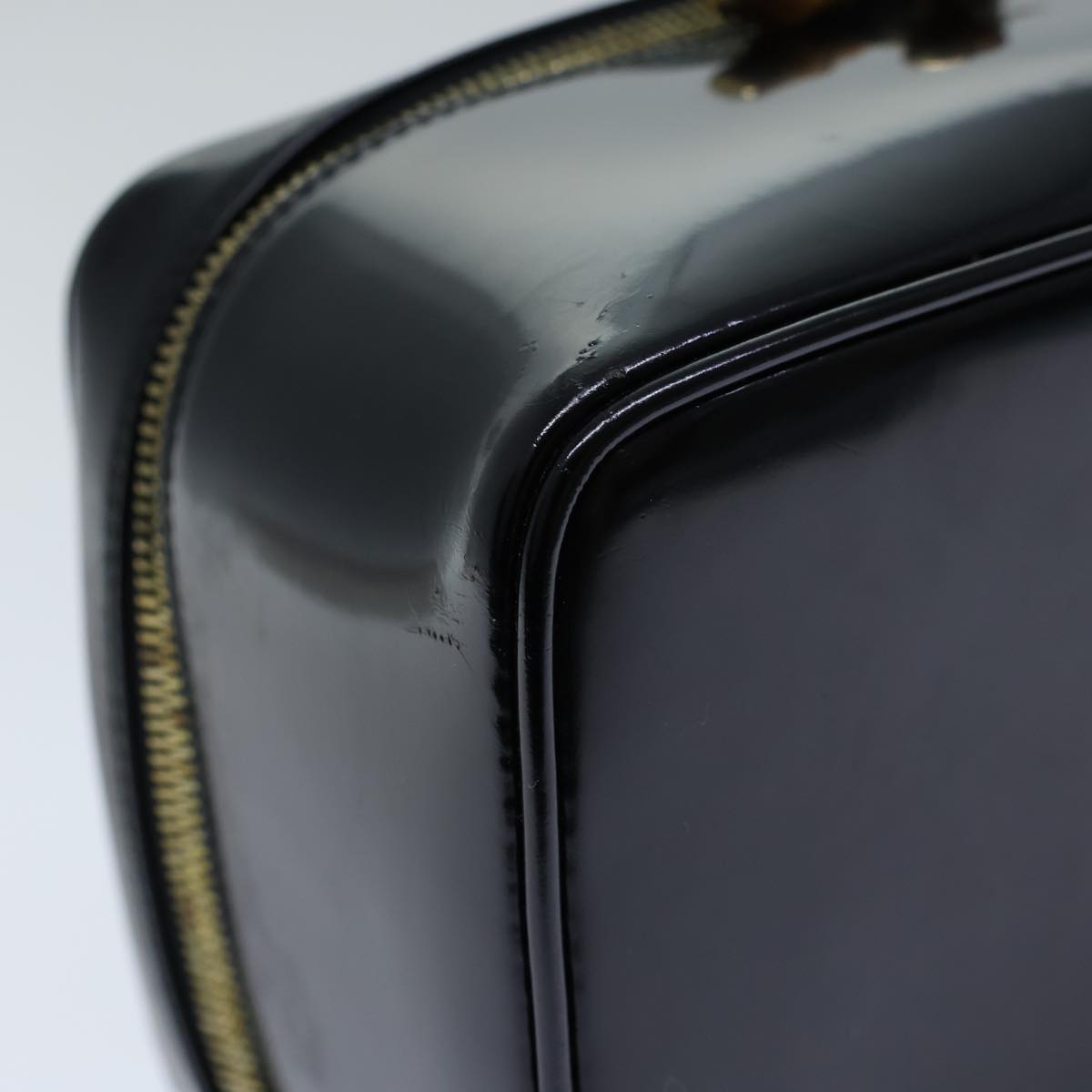 GUCCI Bamboo Vanity Cosmetic Pouch Patent leather Black 72757