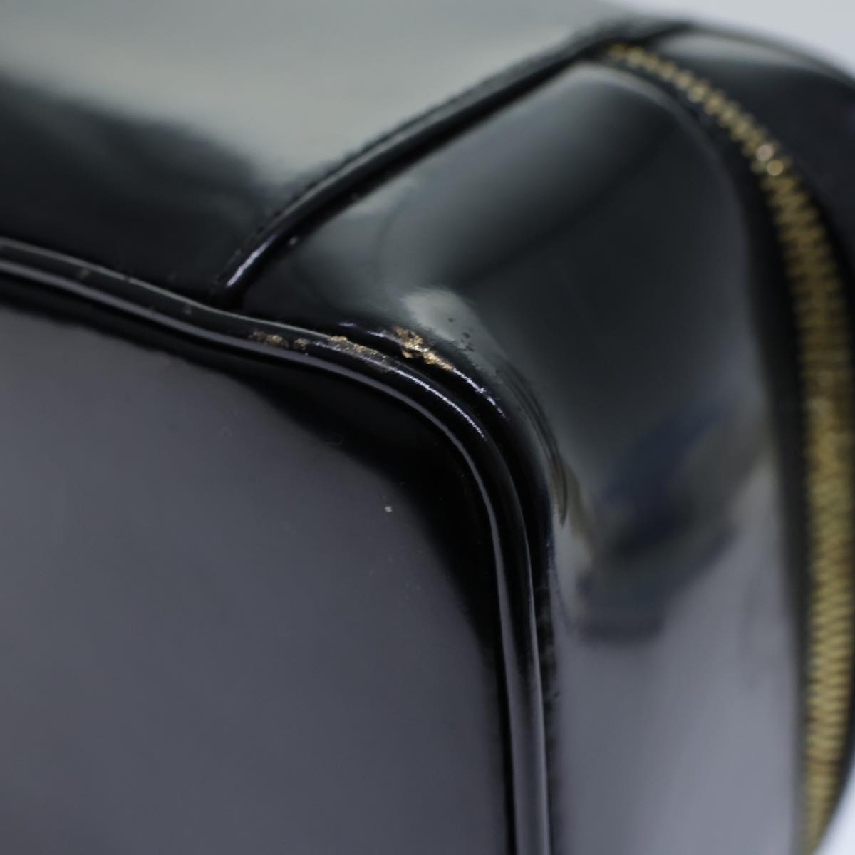 GUCCI Bamboo Vanity Cosmetic Pouch Patent leather Black 72757