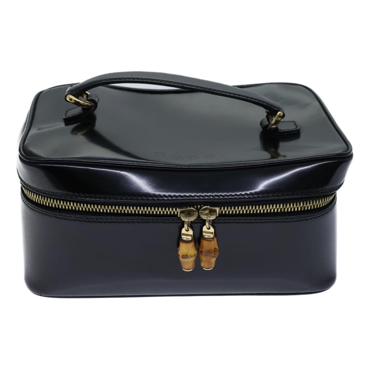 GUCCI Bamboo Vanity Cosmetic Pouch Patent leather Black 72757