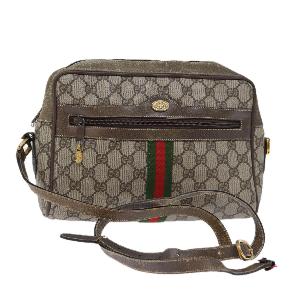 GUCCI GG Canvas Web Sherry Line Shoulder Bag PVC Beige Green Red 72787