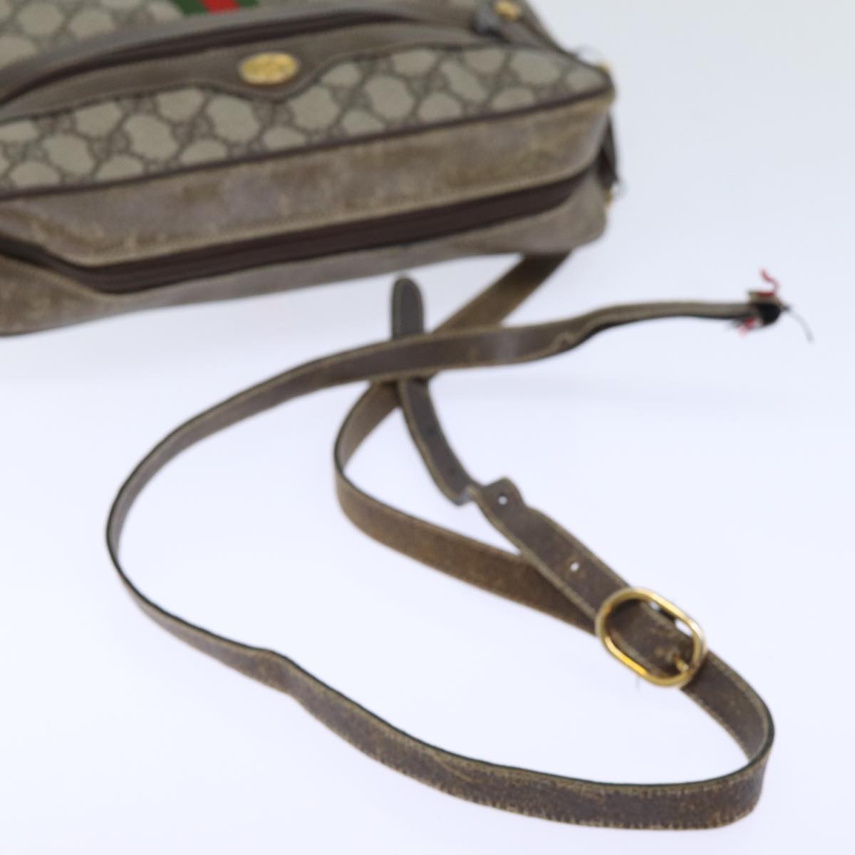 GUCCI GG Canvas Web Sherry Line Shoulder Bag PVC Beige Green Red 72787
