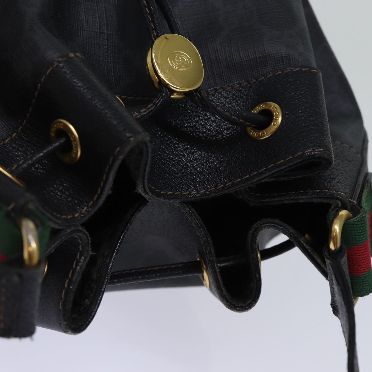 GUCCI GG Canvas Web Sherry Line Shoulder Bag PVC Black Green Red 72789
