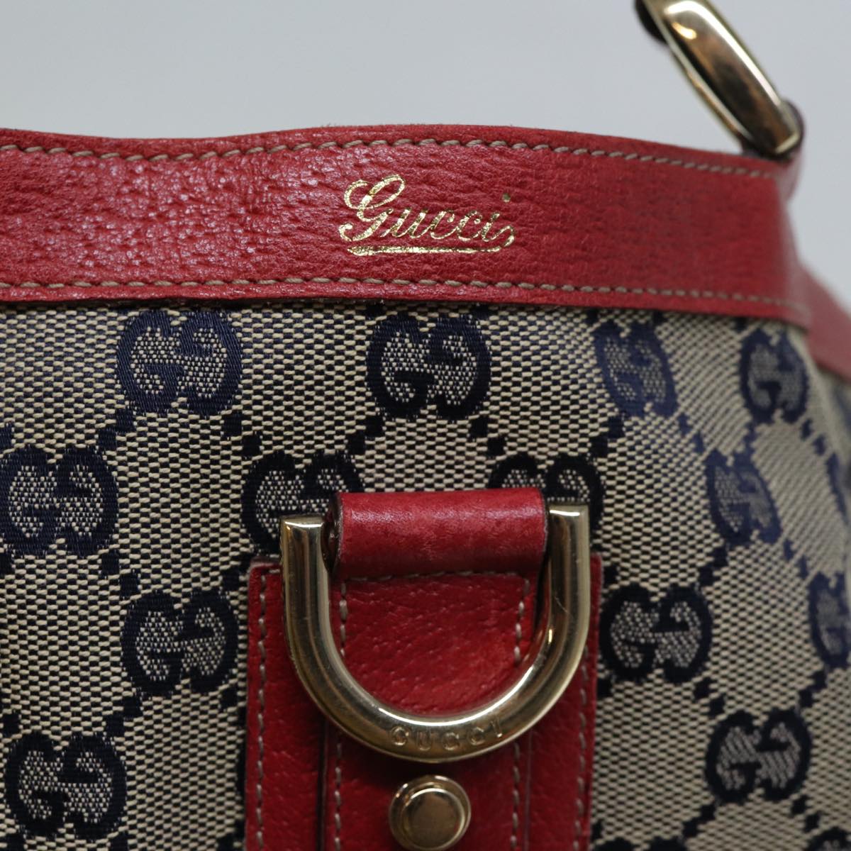 GUCCI GG Canvas Abbey Tote Bag Navy Red 72790