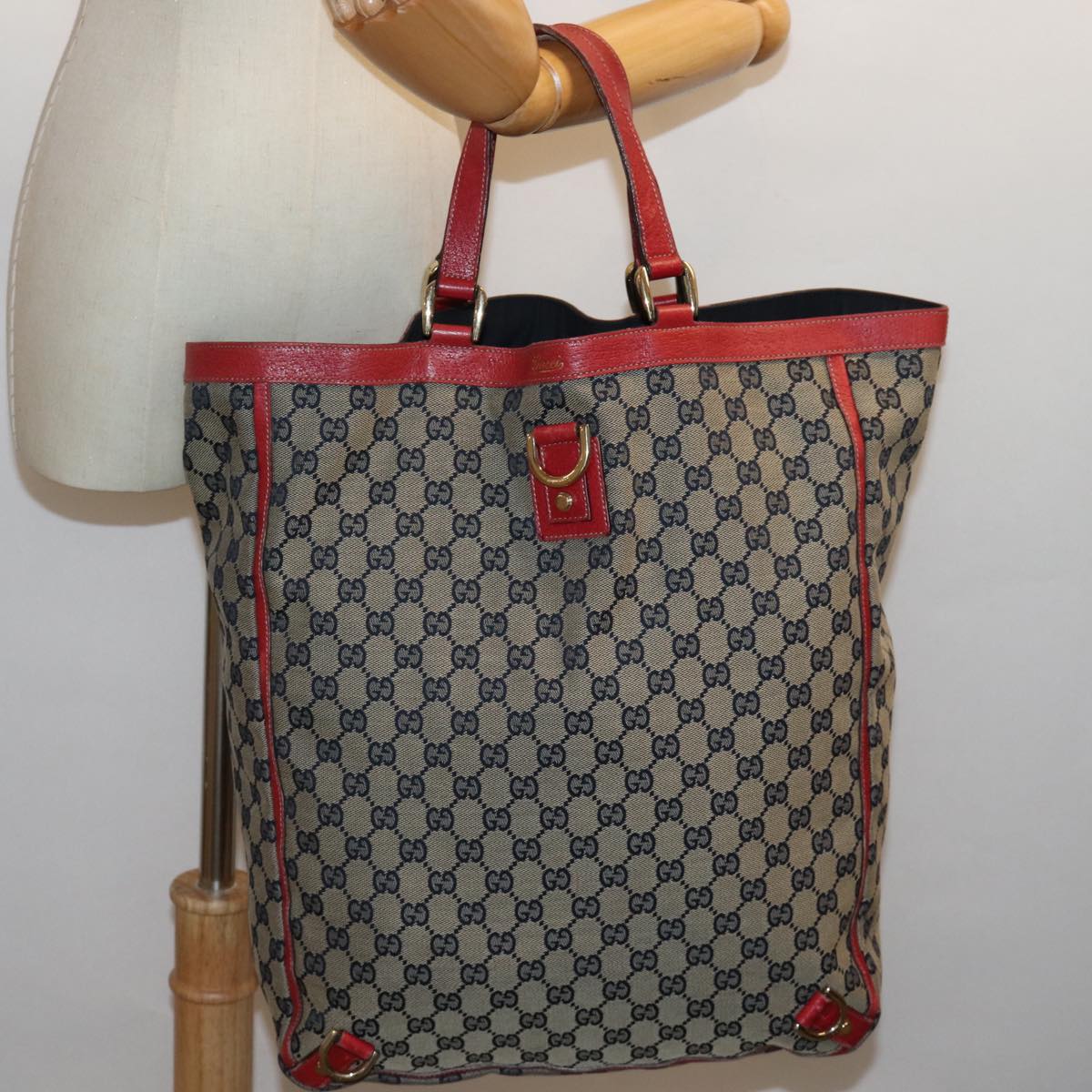 GUCCI GG Canvas Abbey Tote Bag Navy Red 72790