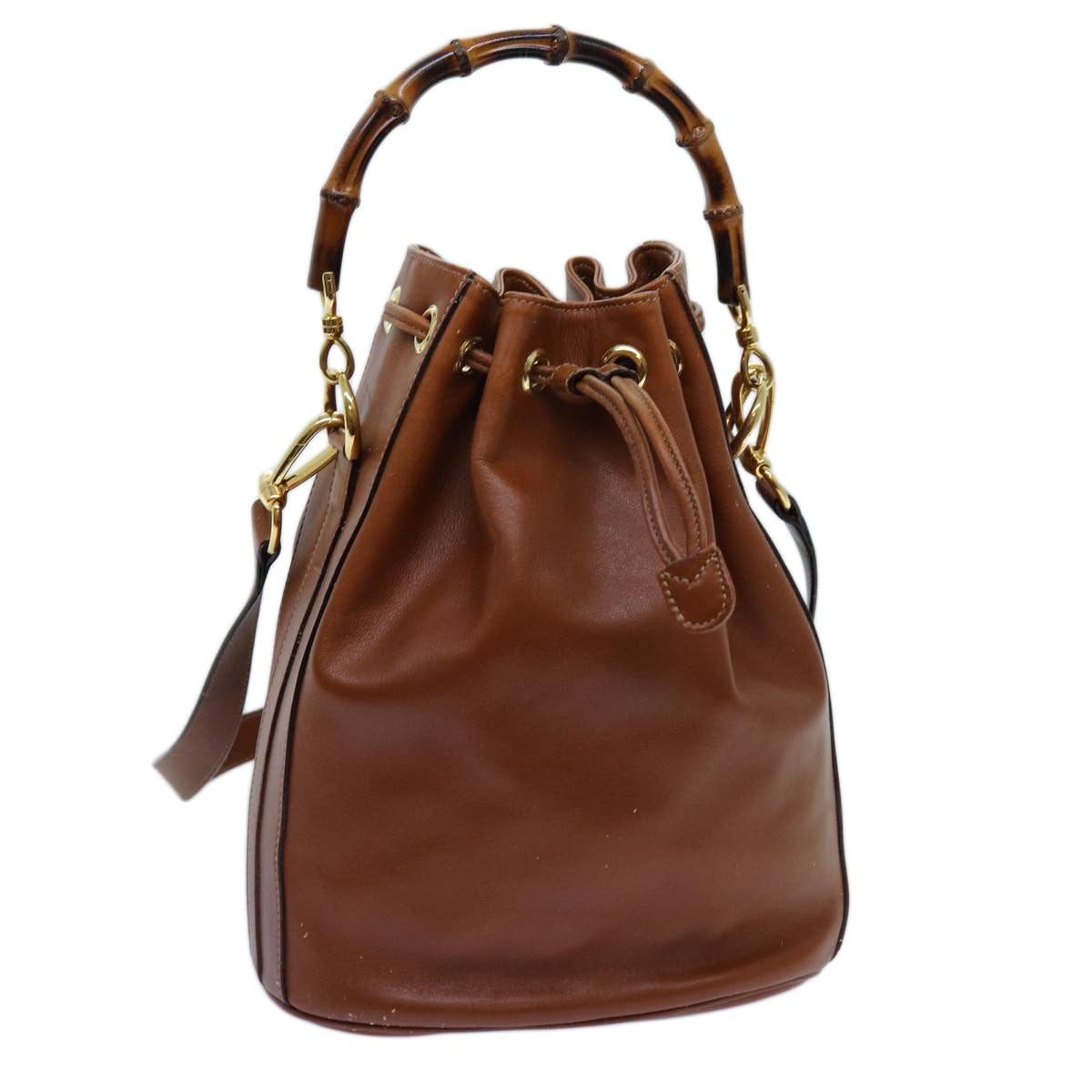 GUCCI Bamboo Hand Bag Leather 2way Brown 001 2865 1657 72828