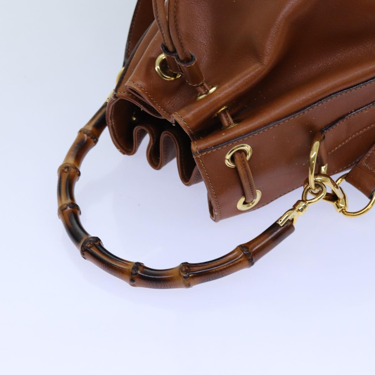 GUCCI Bamboo Hand Bag Leather 2way Brown 001 2865 1657 72828