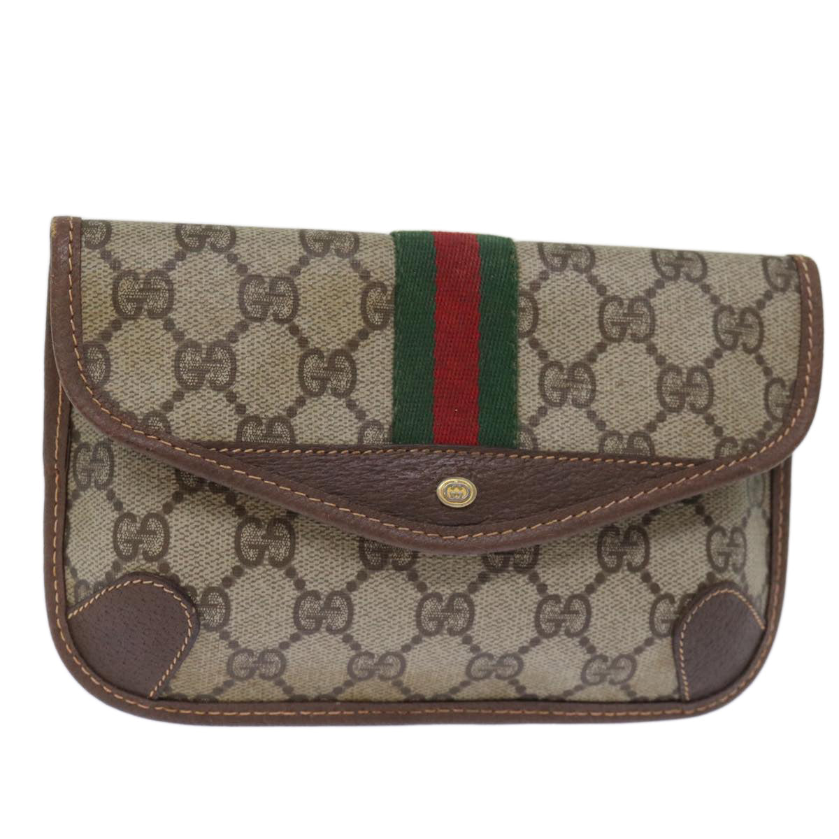 GUCCI GG Supreme Web Sherry Line Pouch PVC Beige Red 014 89 5205 72829