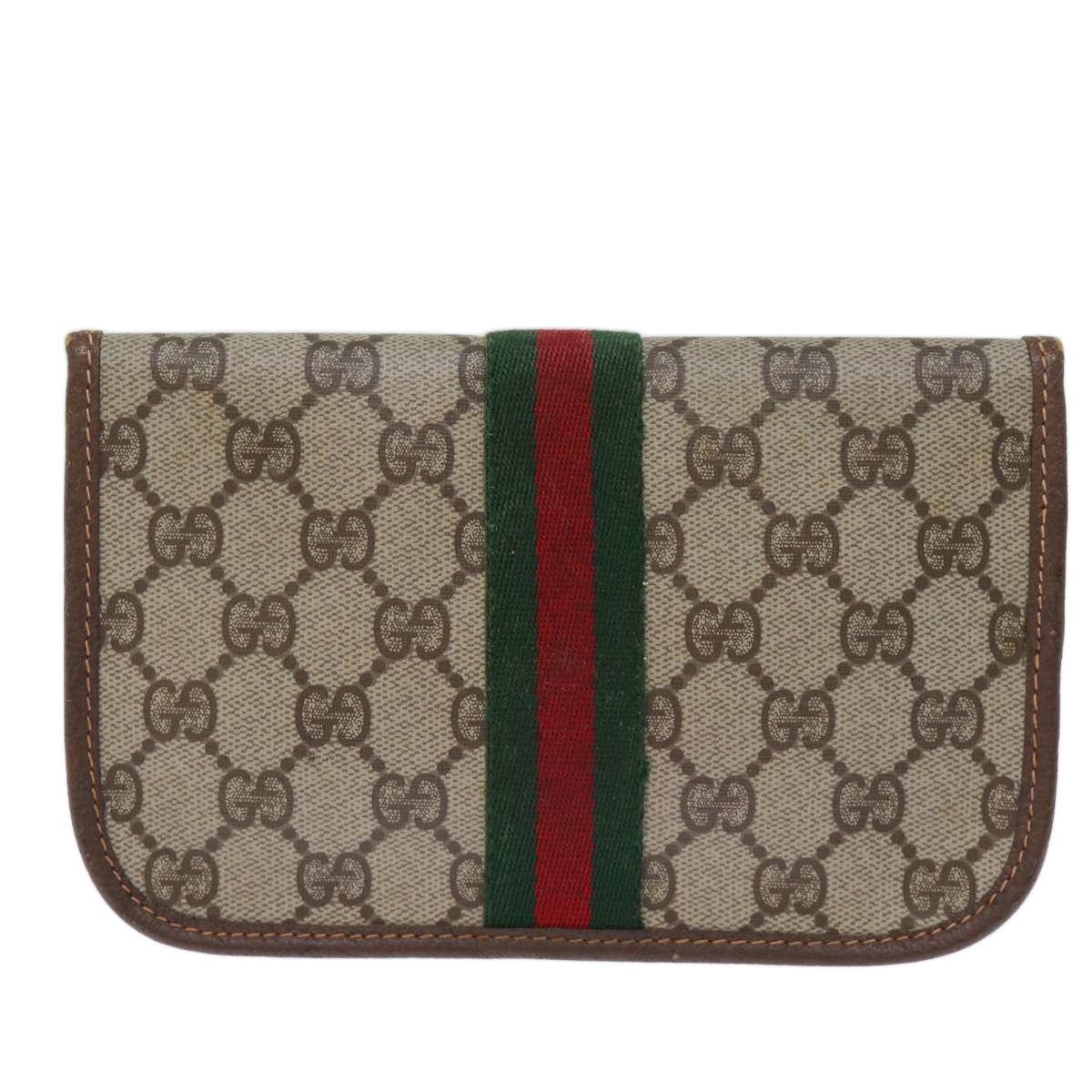 GUCCI GG Supreme Web Sherry Line Pouch PVC Beige Red 014 89 5205 72829
