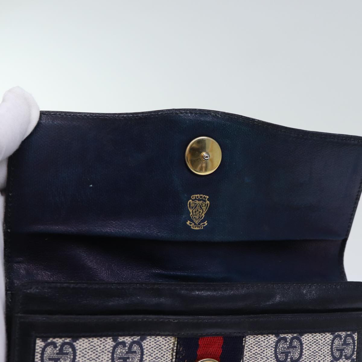 GUCCI GG Supreme Sherry Line Pouch PVC Leather Navy Red 72871