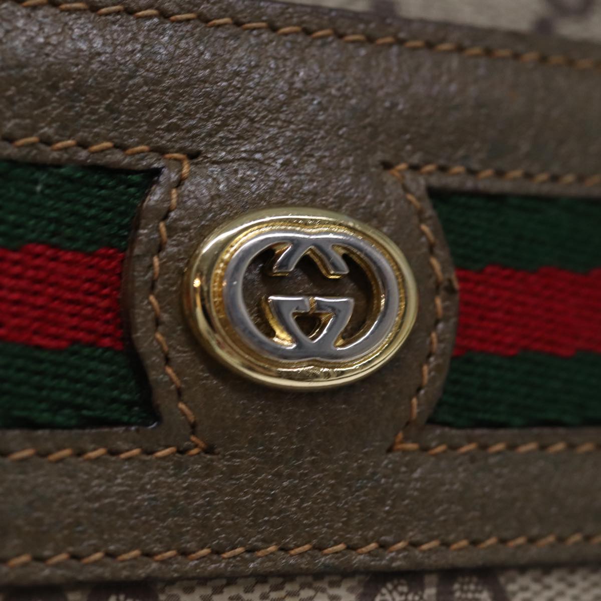 GUCCI GG Canvas Web Sherry Line Shoulder Bag PVC Beige Green Red 72965
