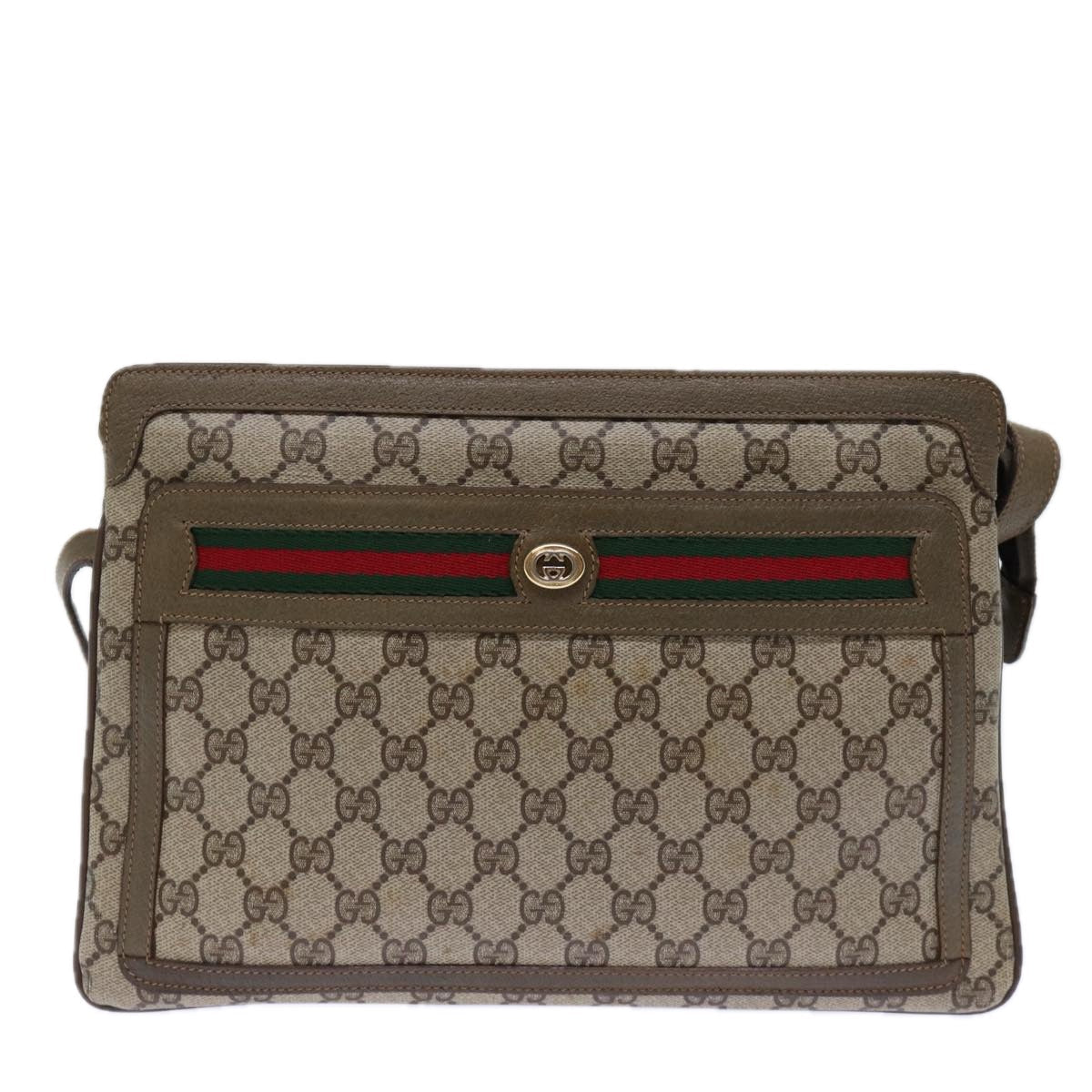 GUCCI GG Canvas Web Sherry Line Shoulder Bag PVC Beige Green Red 72965