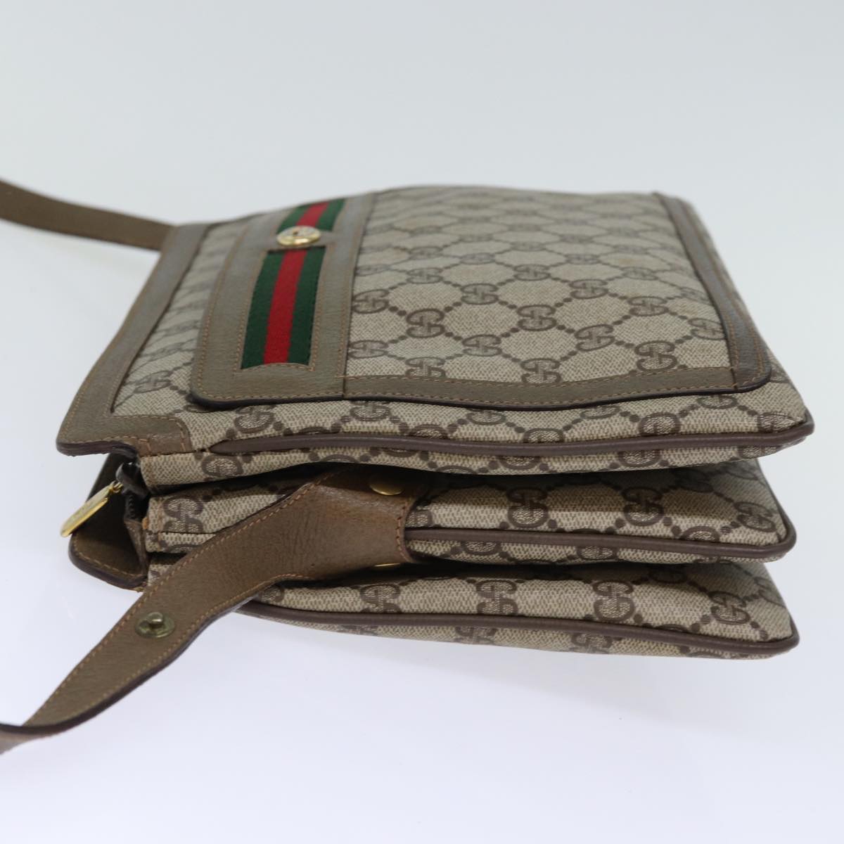 GUCCI GG Canvas Web Sherry Line Shoulder Bag PVC Beige Green Red 72965