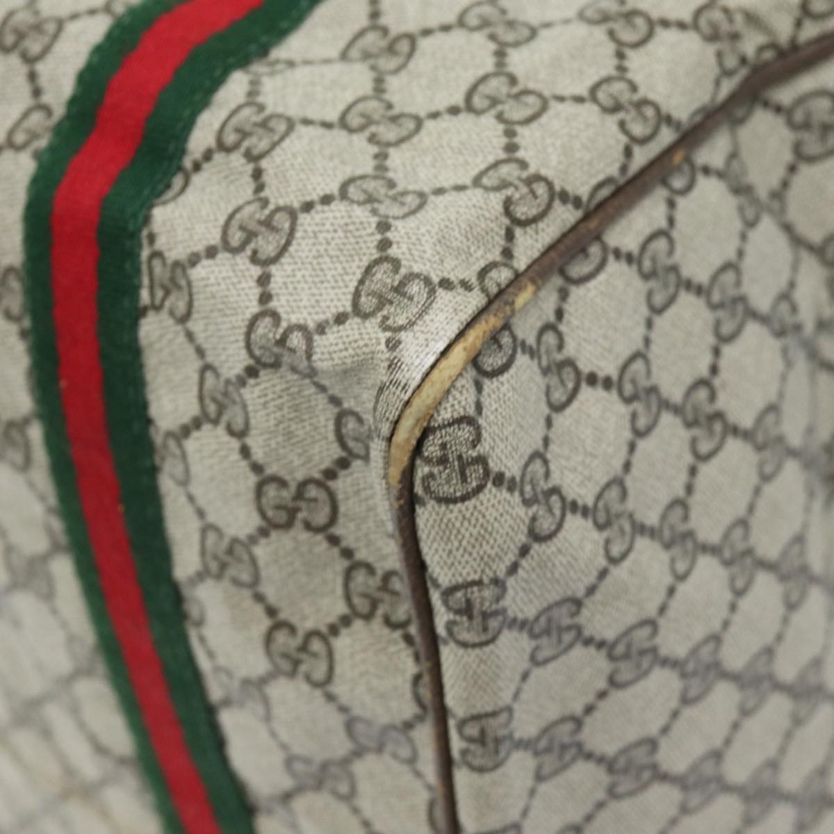 GUCCI GG Canvas Web Sherry Line Boston Bag PVC Beige Green Red 72967