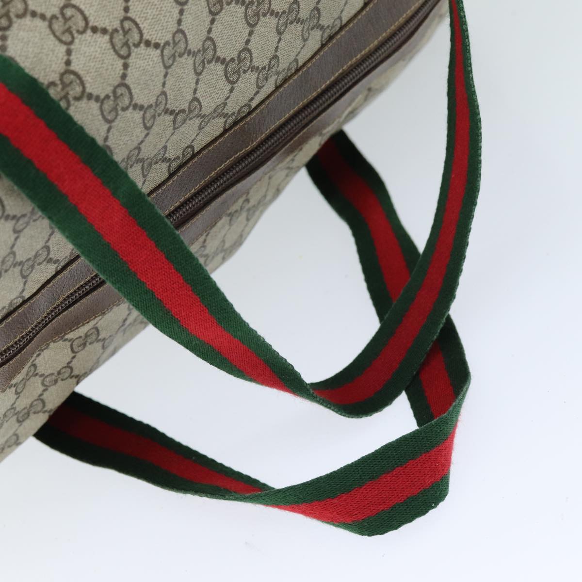 GUCCI GG Canvas Web Sherry Line Boston Bag PVC Beige Green Red 72967