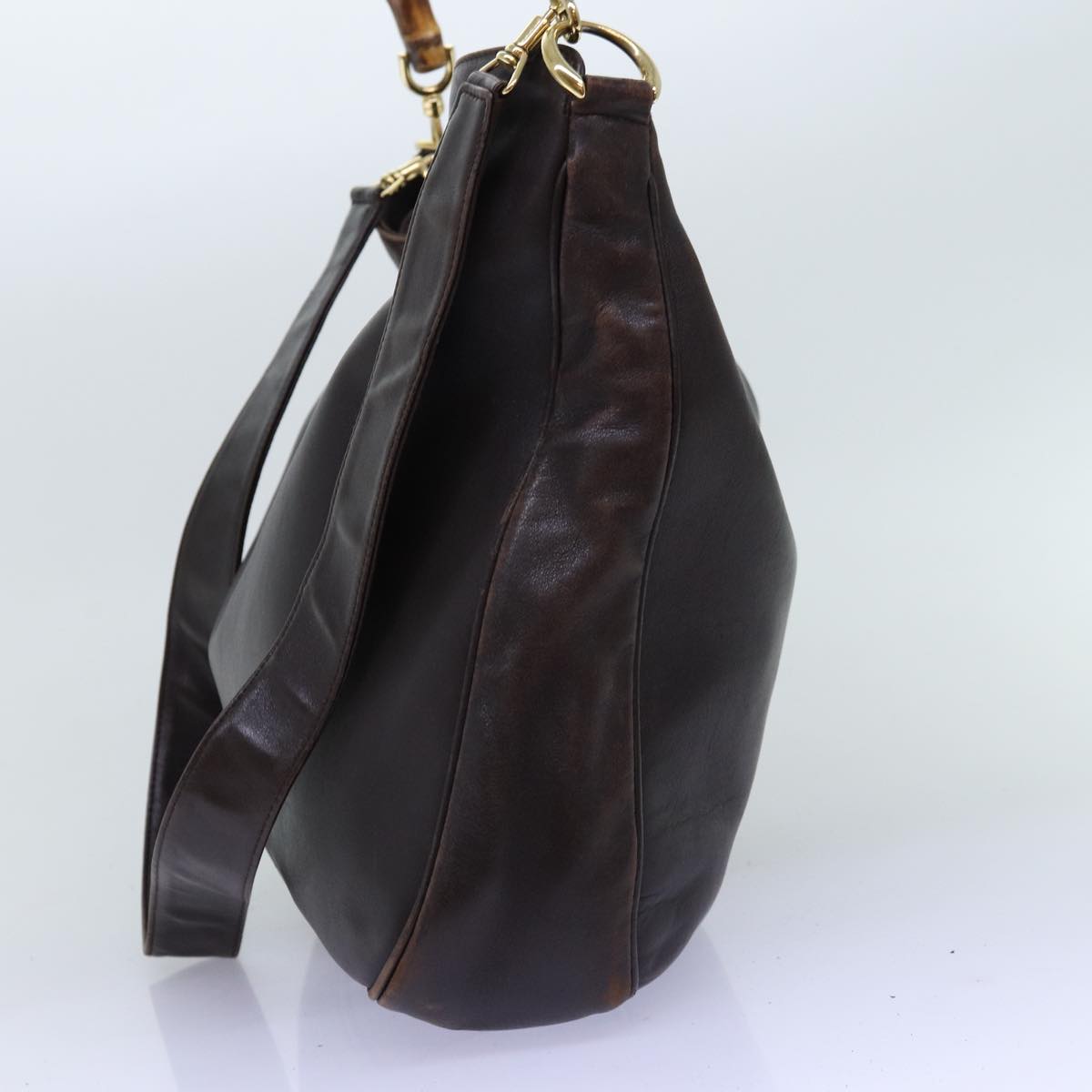 GUCCI Bamboo Shoulder Bag Leather 2way Brown 72968
