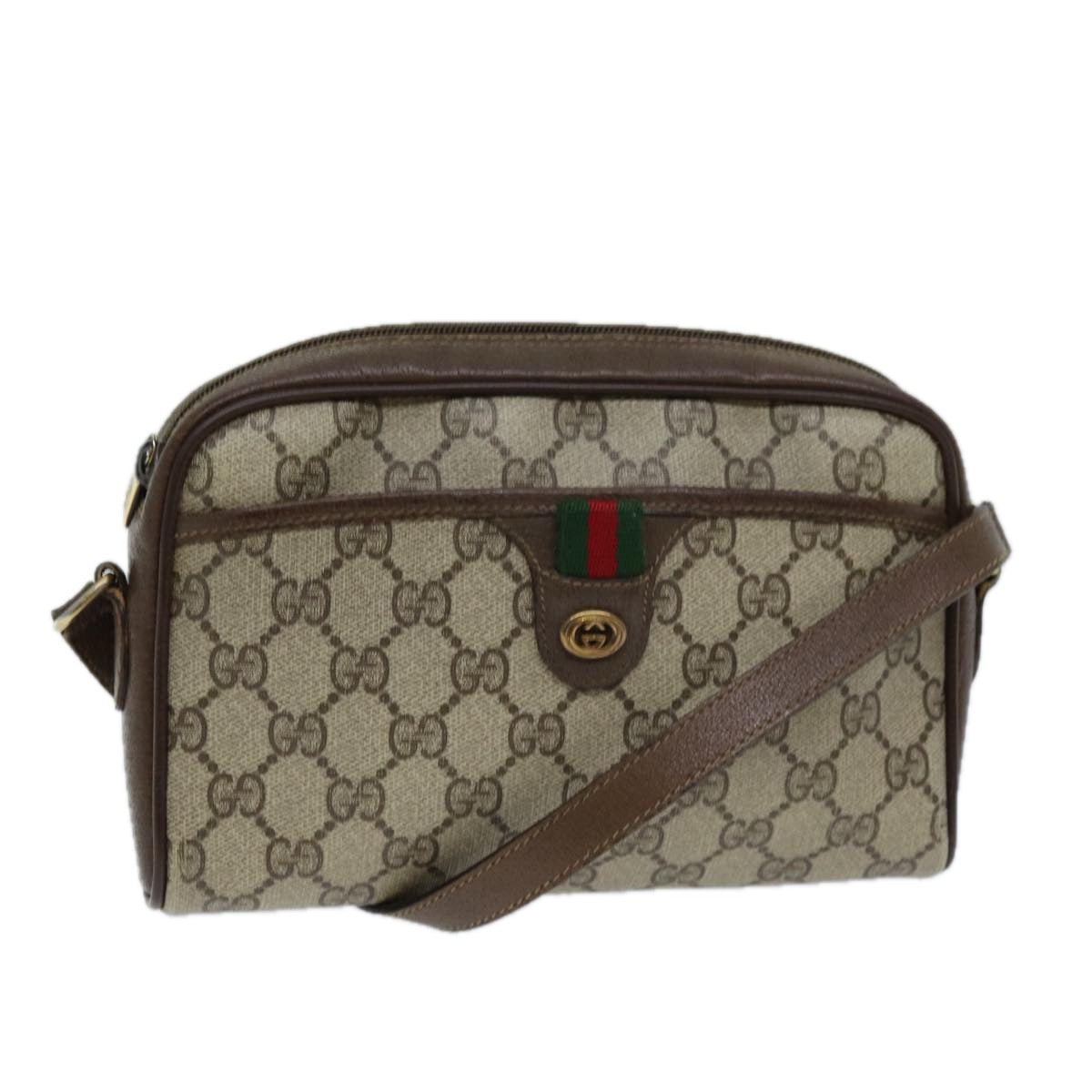GUCCI GG Supreme Web Sherry Line Shoulder Bag Beige Green 116 02 089 73003