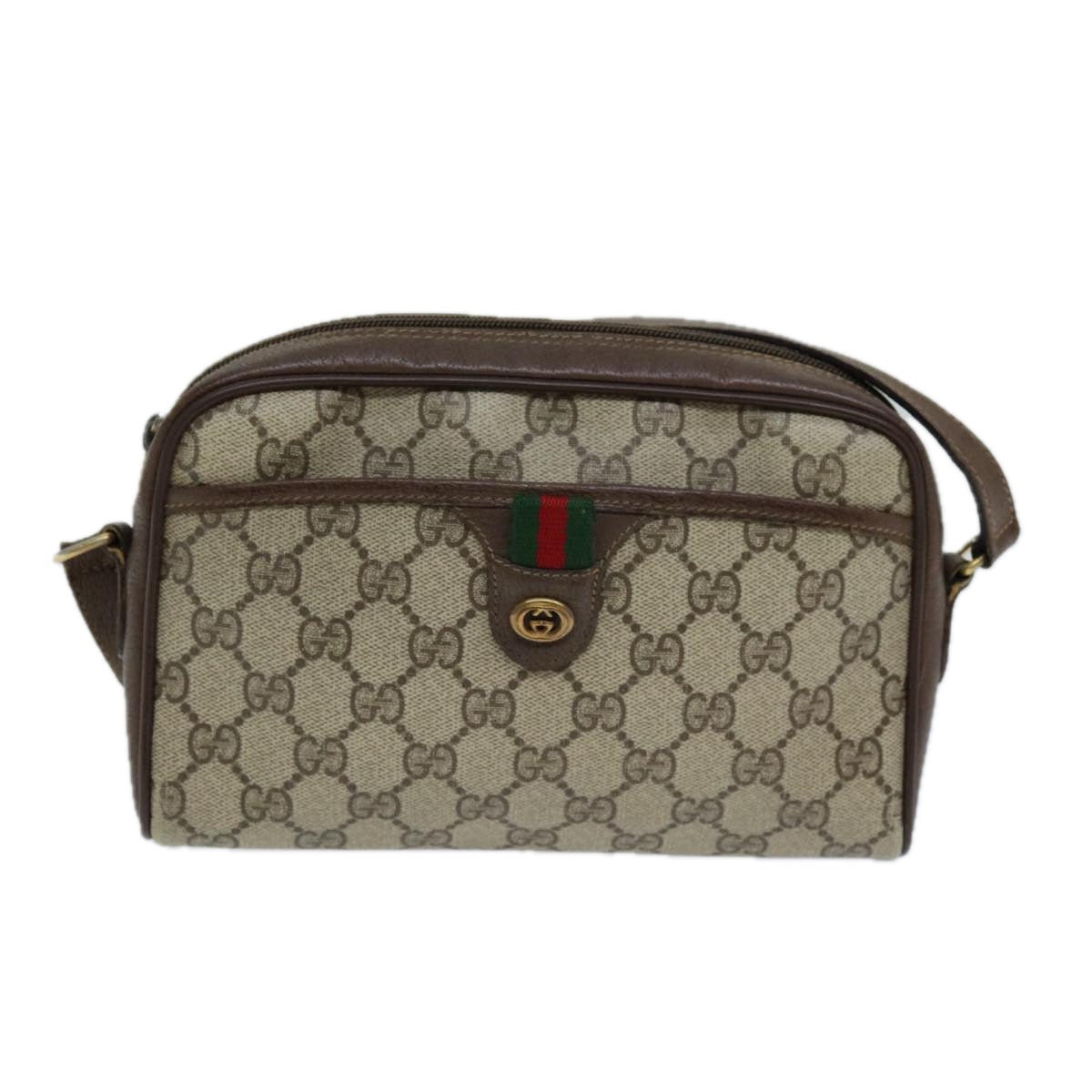 GUCCI GG Supreme Web Sherry Line Shoulder Bag Beige Green 116 02 089 73003