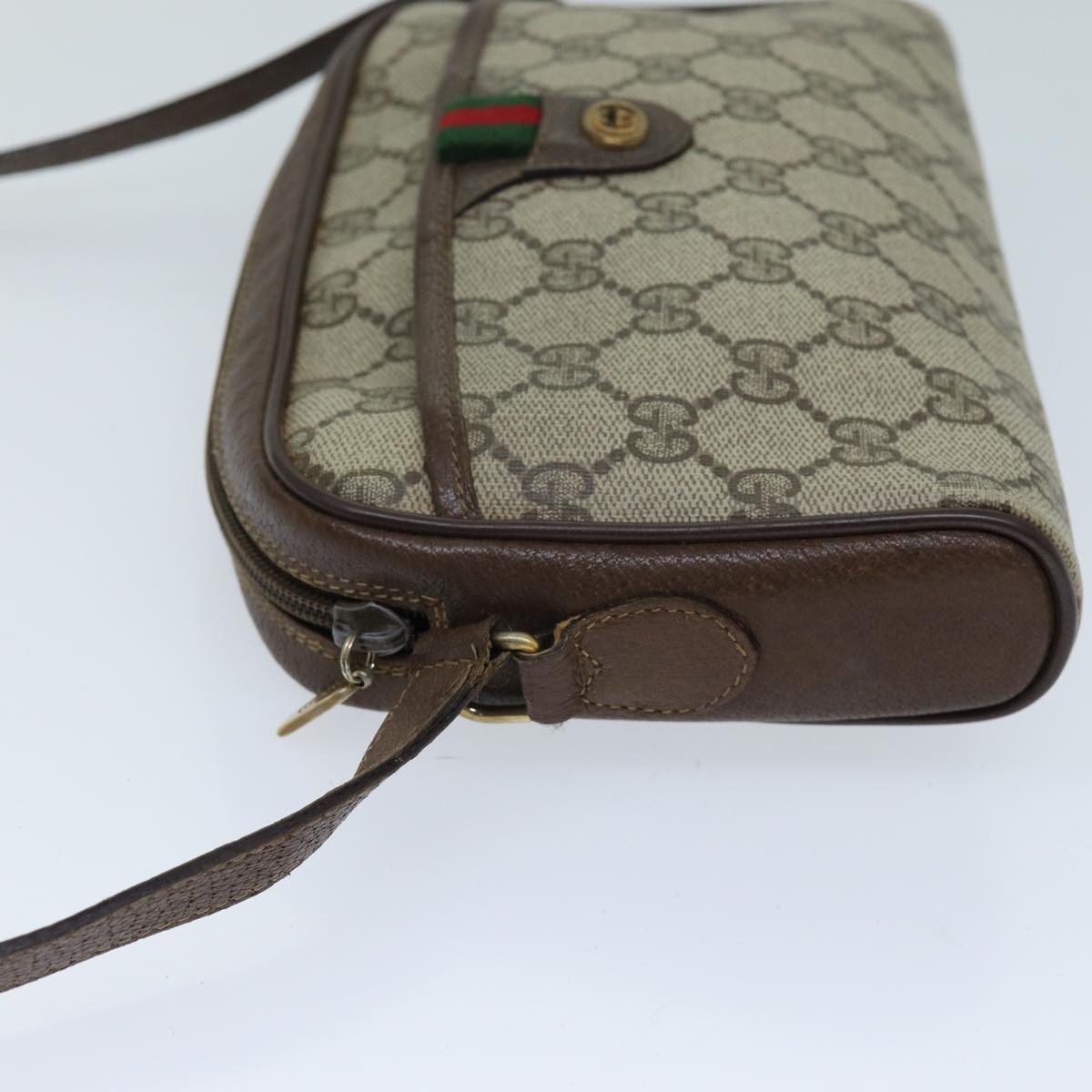 GUCCI GG Supreme Web Sherry Line Shoulder Bag Beige Green 116 02 089 73003