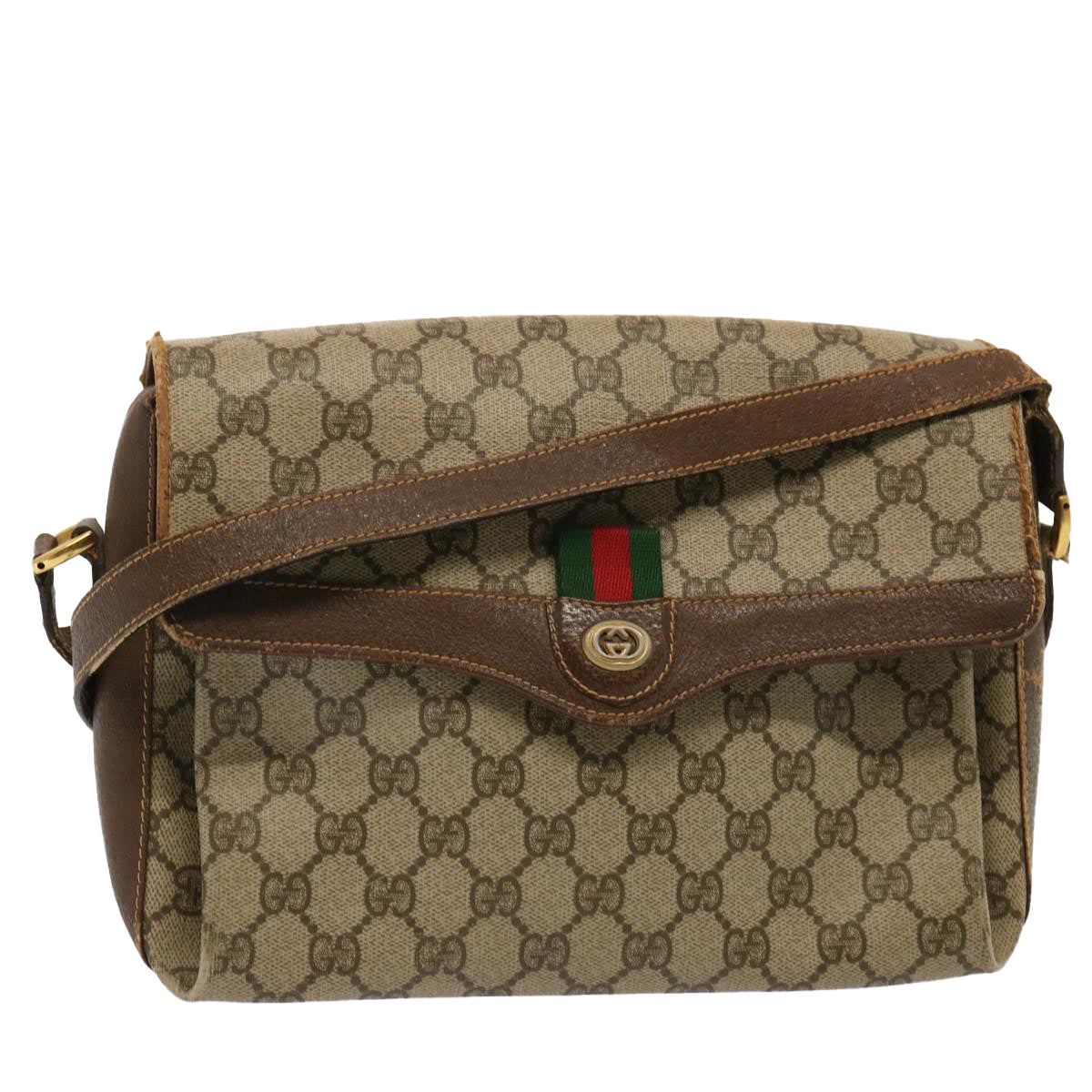 GUCCI GG Supreme Web Sherry Line Shoulder Bag PVC Beige 904 02 084 73034