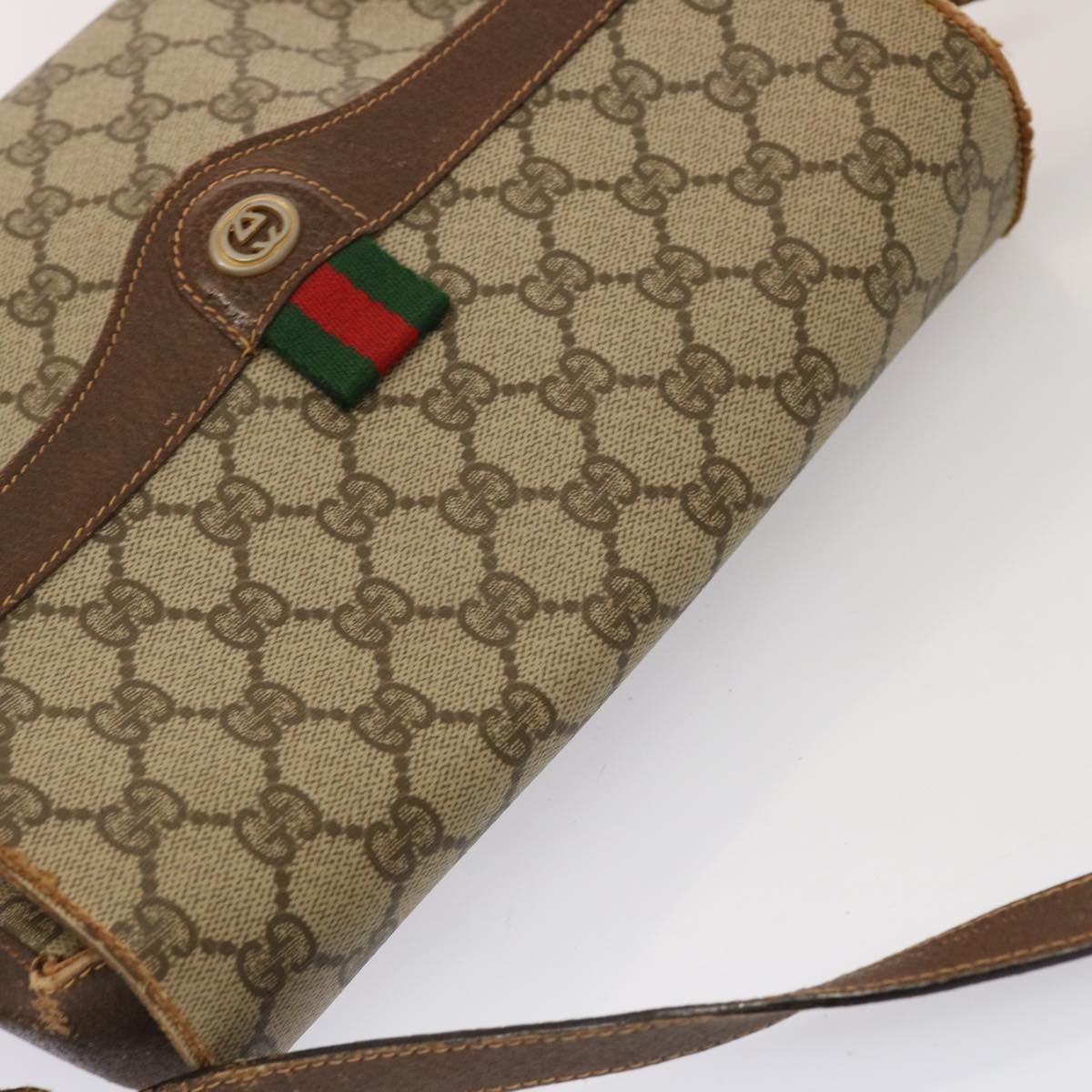 GUCCI GG Supreme Web Sherry Line Shoulder Bag PVC Beige 904 02 084 73034