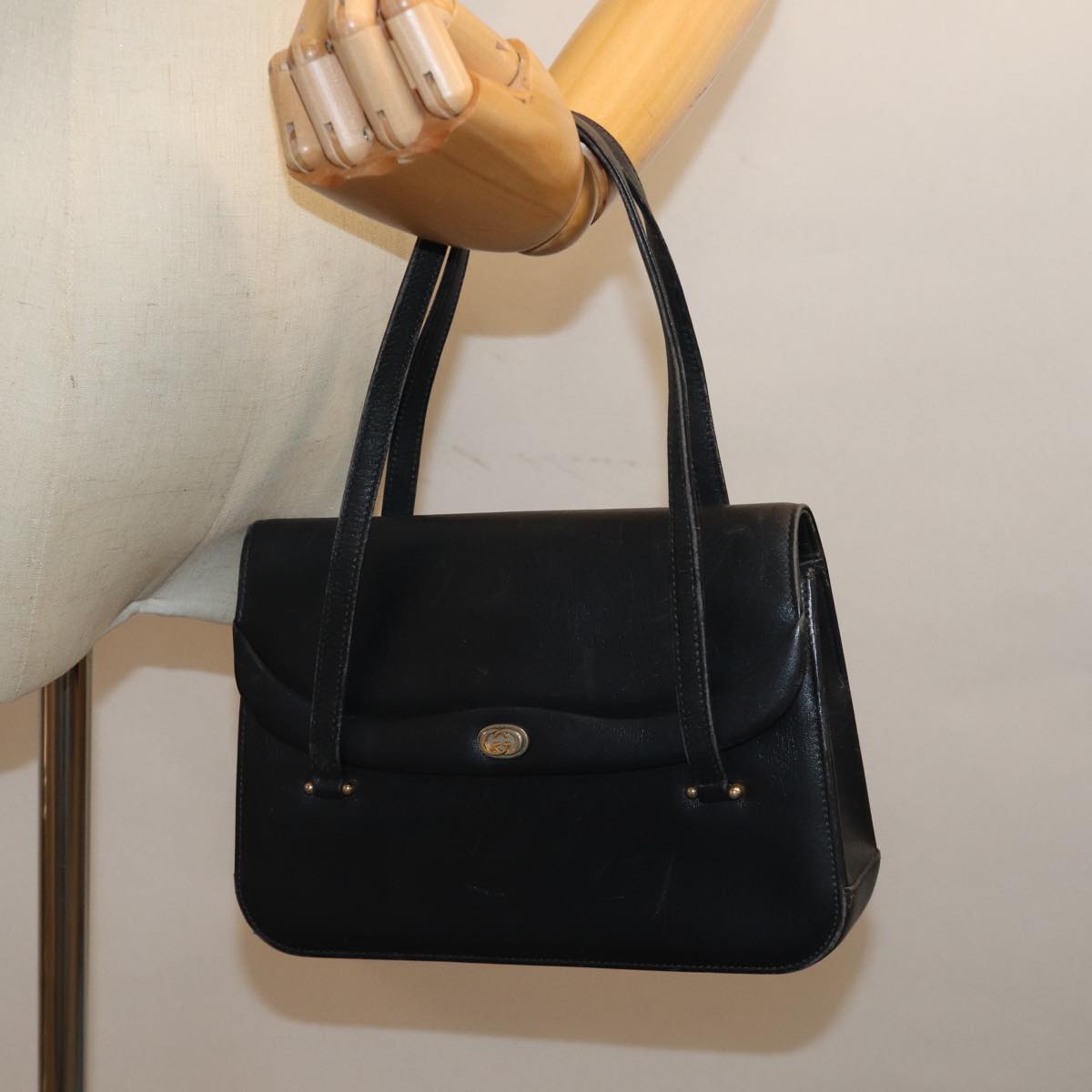 GUCCI Hand Bag Leather Black 73035