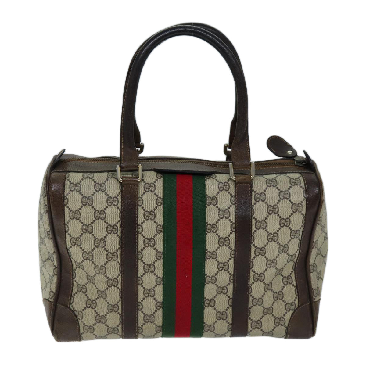 GUCCI GG Canvas Web Sherry Line Hand Bag PVC Beige Green Red 73093