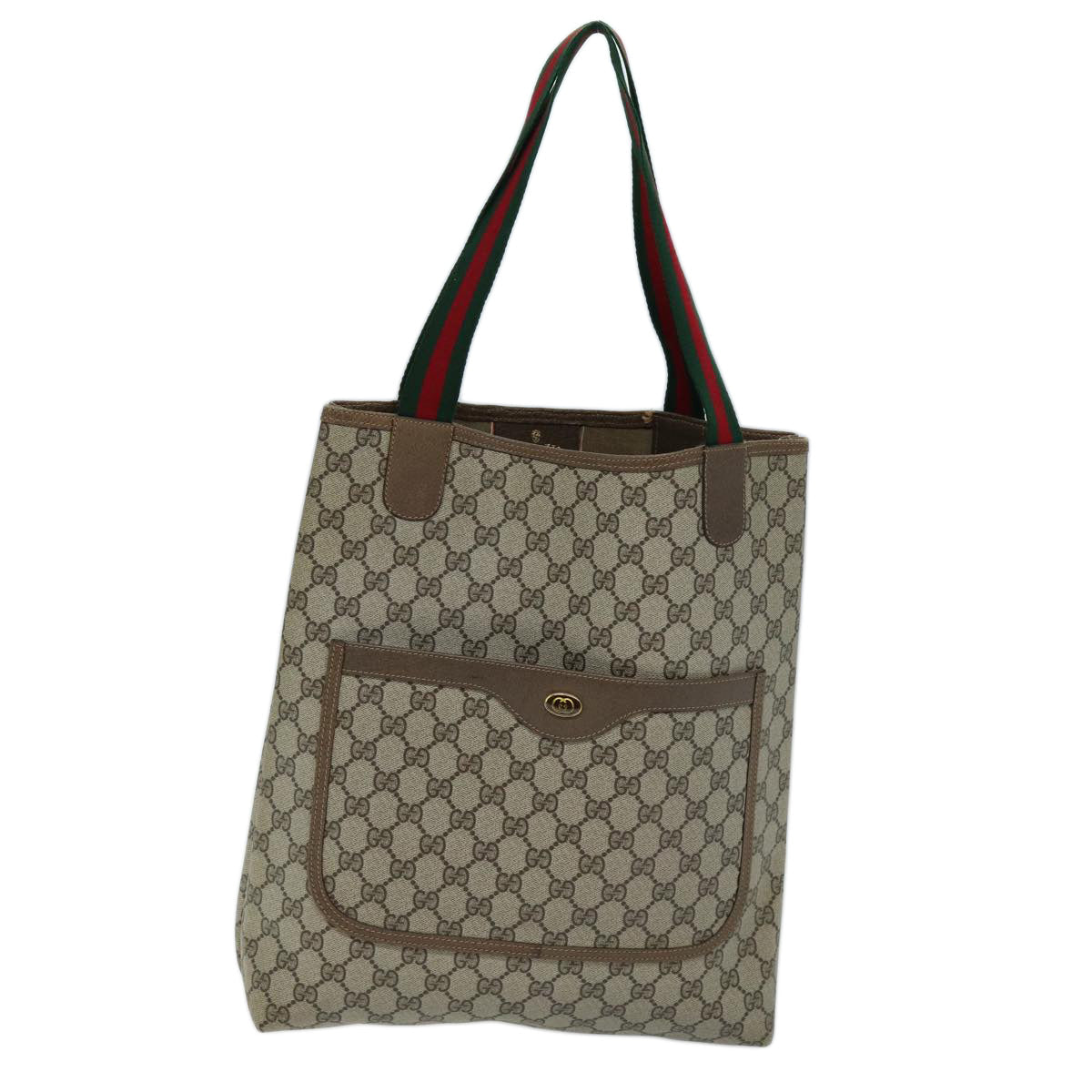GUCCI GG Canvas Web Sherry Line Tote Bag PVC Beige Green 39 02 003 73111