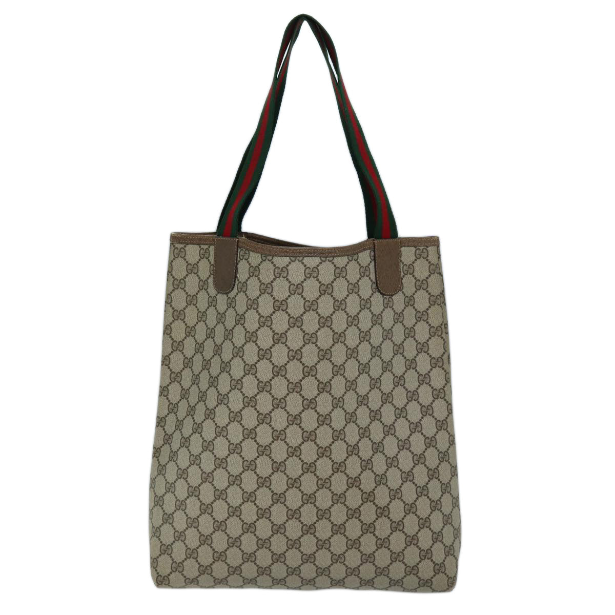 GUCCI GG Canvas Web Sherry Line Tote Bag PVC Beige Green 39 02 003 73111