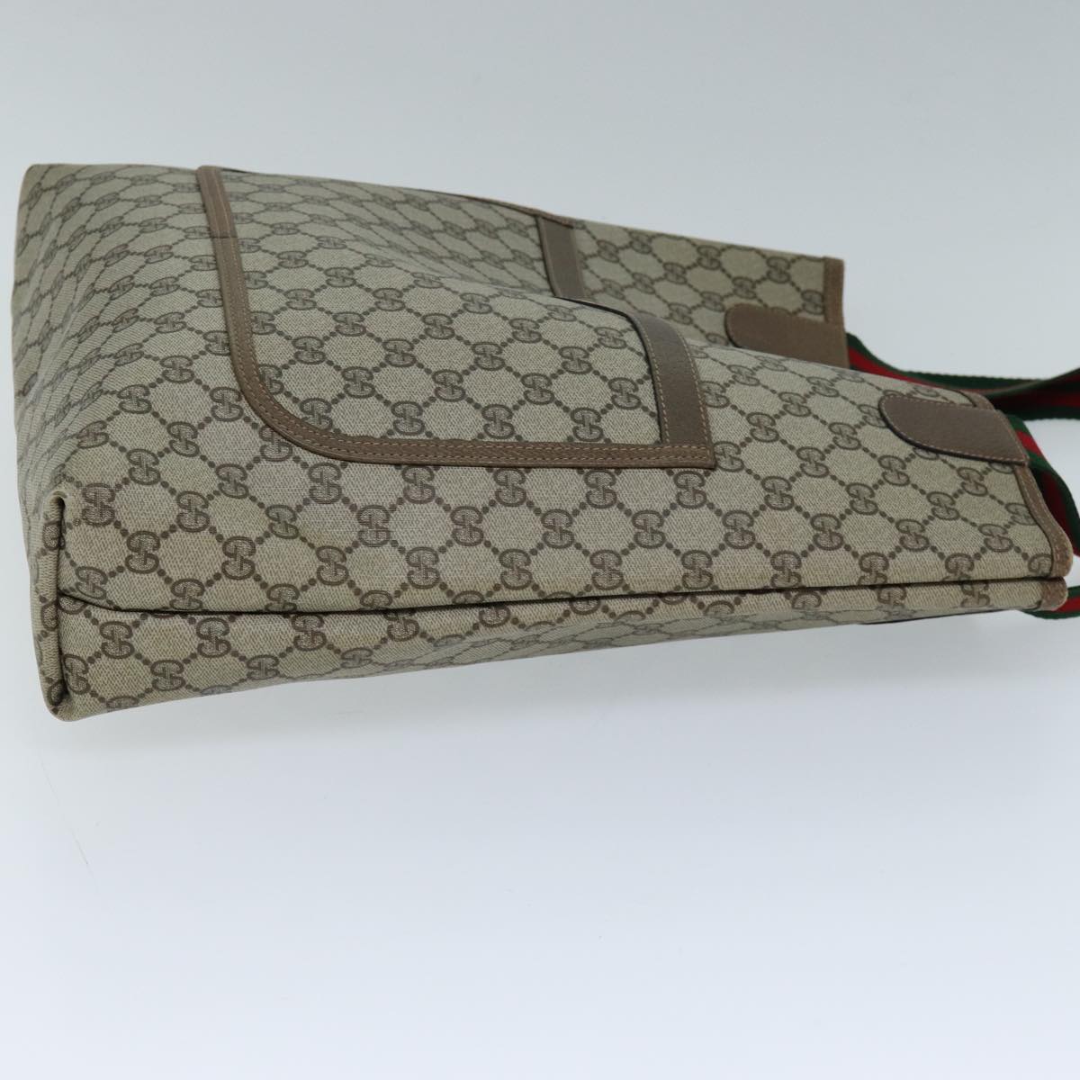 GUCCI GG Canvas Web Sherry Line Tote Bag PVC Beige Green 39 02 003 73111