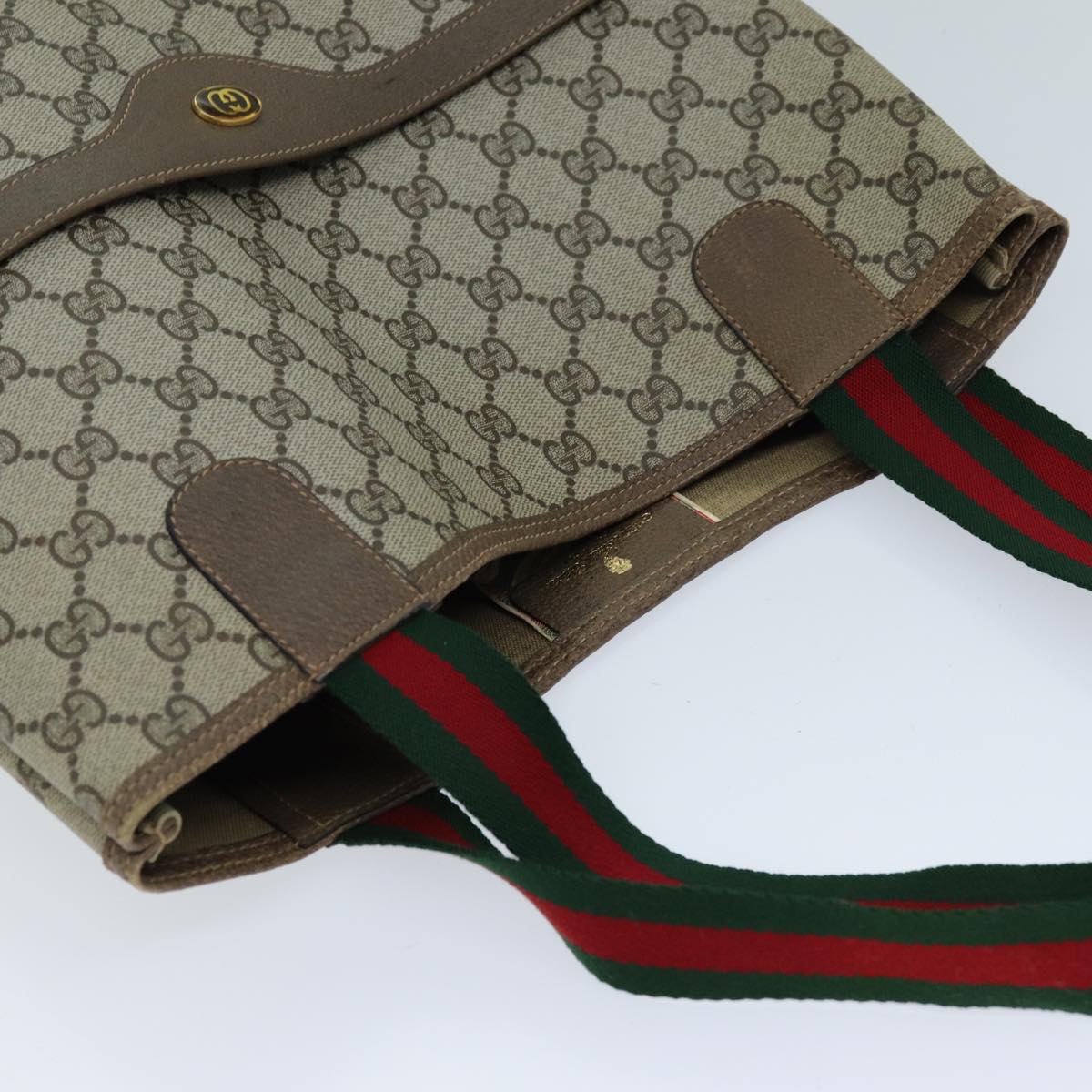 GUCCI GG Canvas Web Sherry Line Tote Bag PVC Beige Green 39 02 003 73111