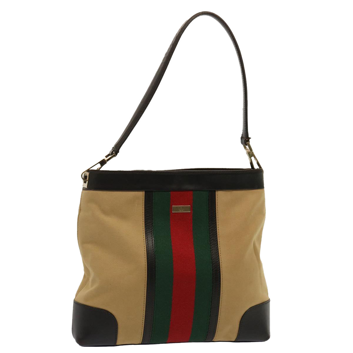 GUCCI Web Sherry Line Shoulder Bag Canvas Beige Green Red 001 4231 73115