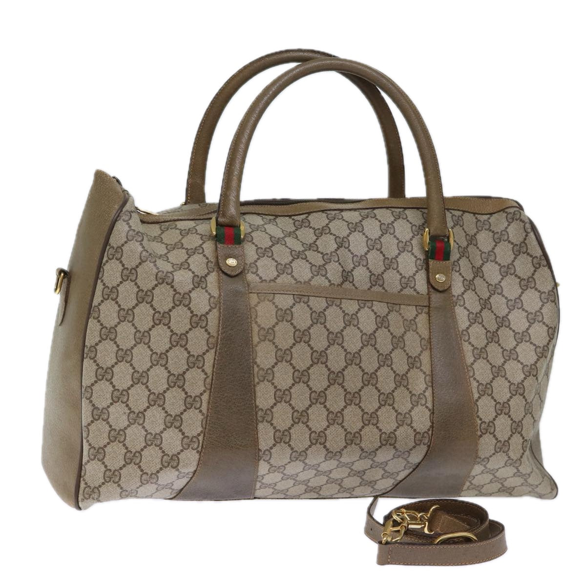 GUCCI GG Supreme Web Sherry Line Boston Bag PVC Beige Red 40 02 073 73139