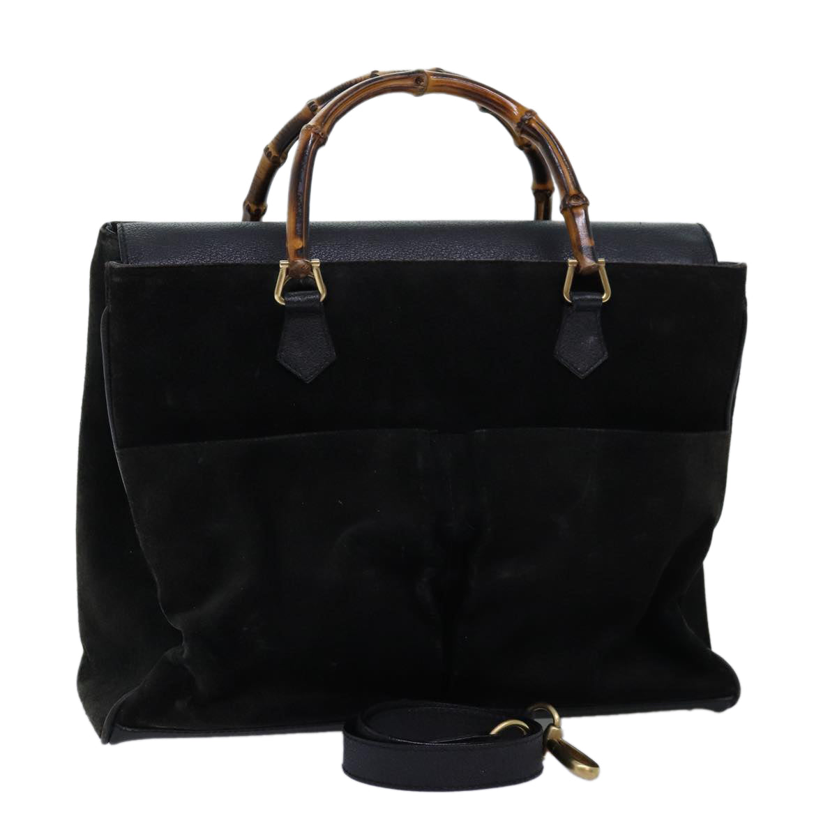 GUCCI Bamboo Hand Bag Suede 2way Black 002 123 0322 73157