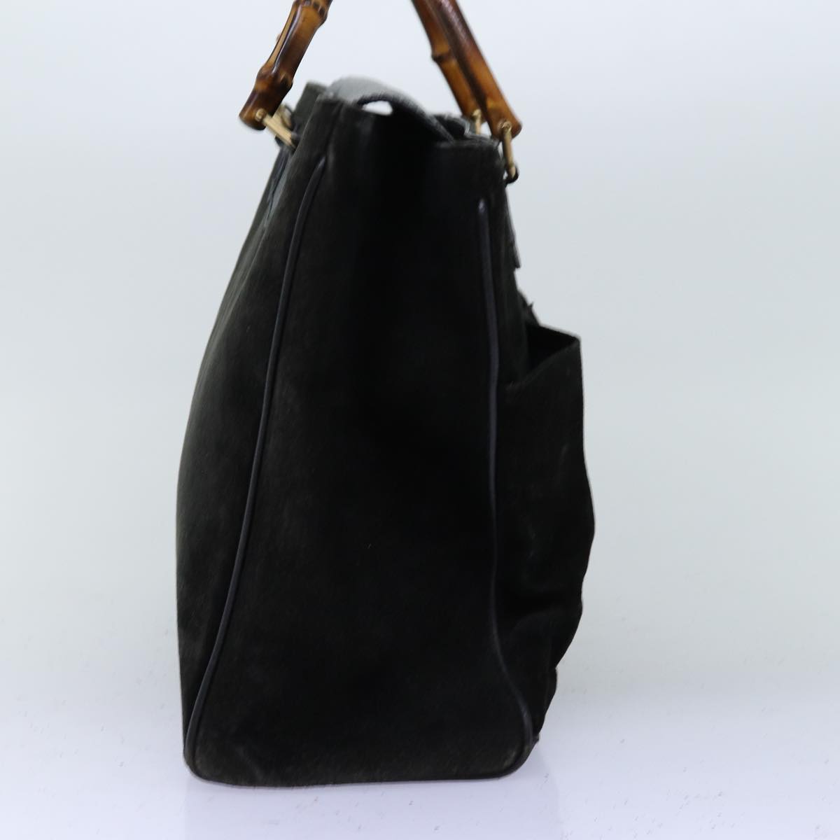 GUCCI Bamboo Hand Bag Suede 2way Black 002 123 0322 73157