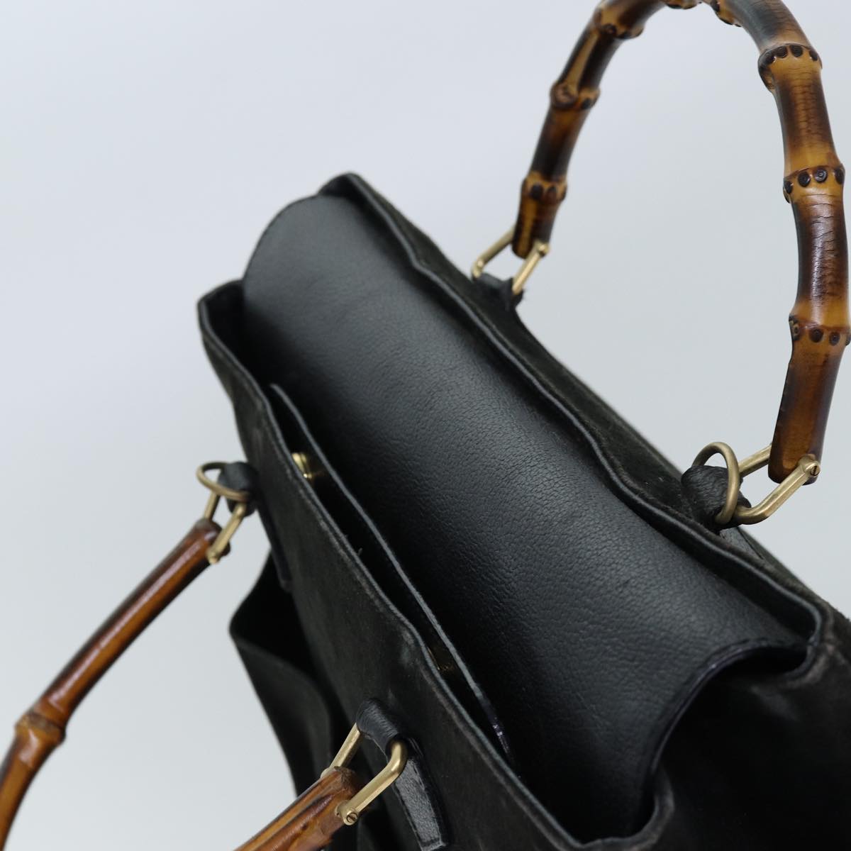 GUCCI Bamboo Hand Bag Suede 2way Black 002 123 0322 73157