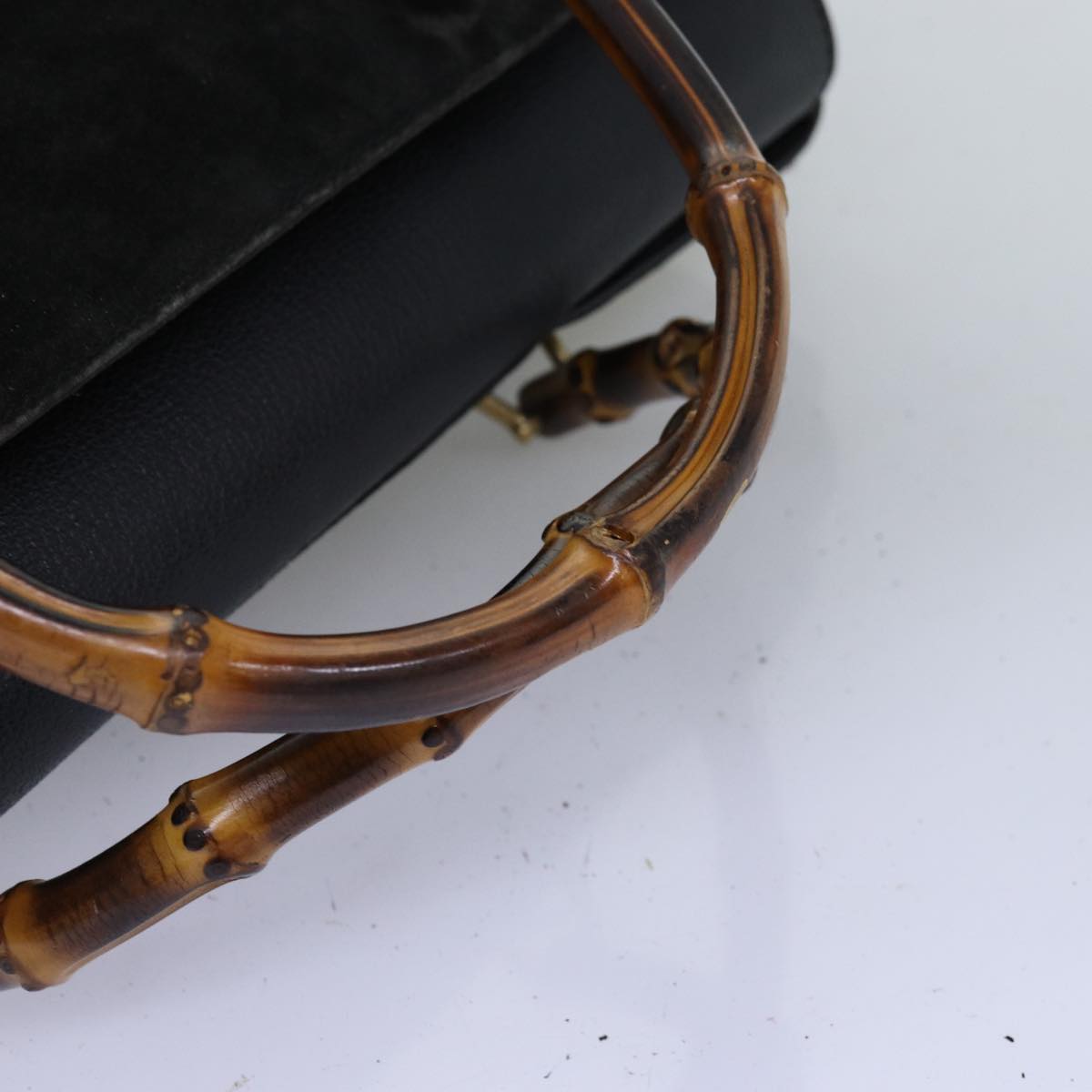 GUCCI Bamboo Hand Bag Suede 2way Black 002 123 0322 73157