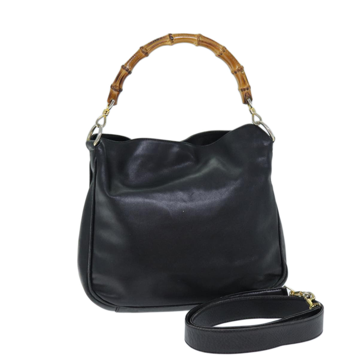 GUCCI Bamboo Shoulder Bag Leather 2way Black 73164