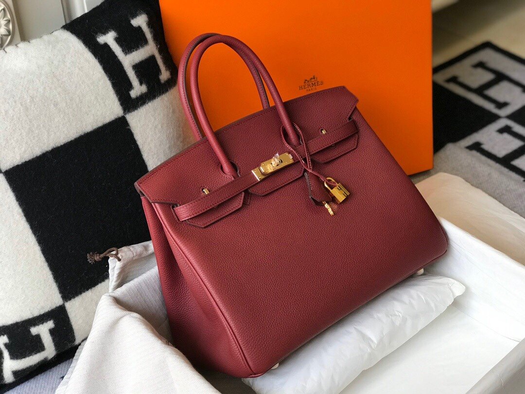 GLAMI Birkin Garnet Red ClemenGLAMI With Gold Hardware Bag For Women, Handbags, Shoulder Bags 30cm/12in