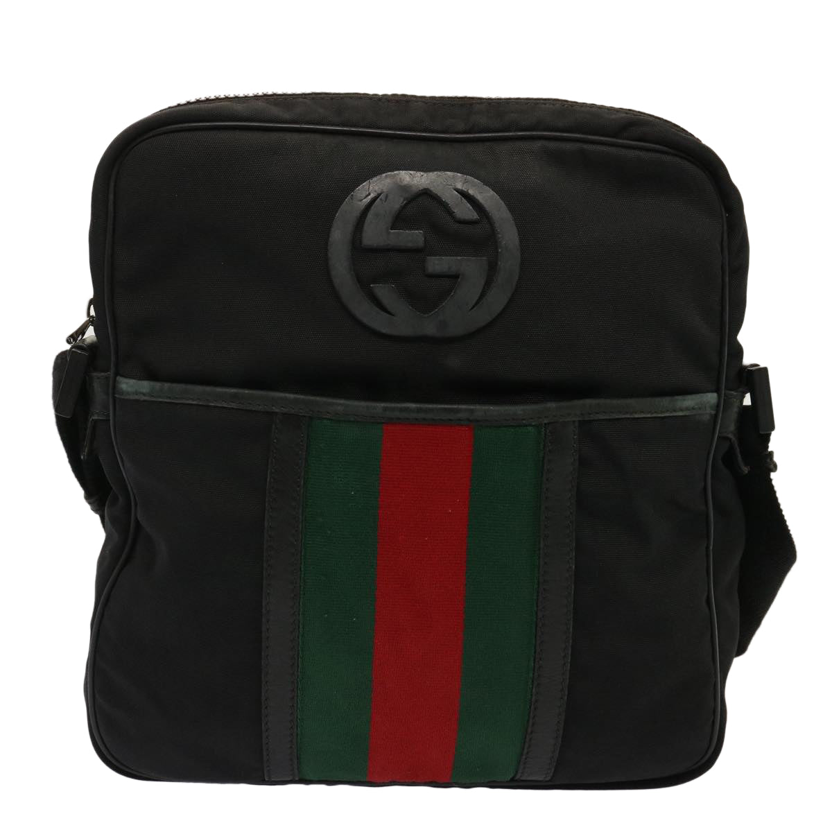 GUCCI Web Sherry Line Shoulder Bag Nylon Black Red Green 181061 73226