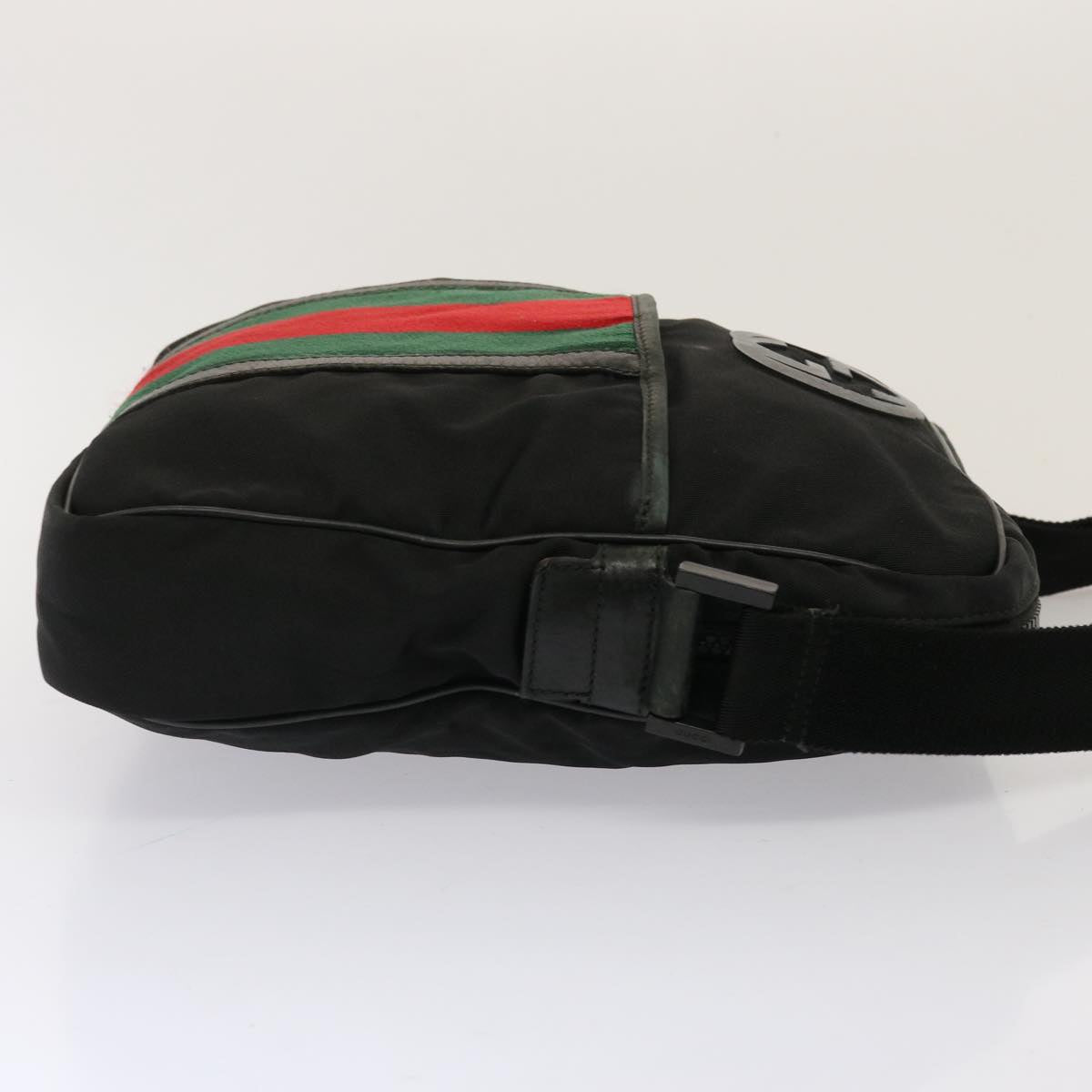 GUCCI Web Sherry Line Shoulder Bag Nylon Black Red Green 181061 73226