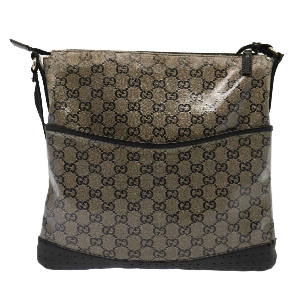 GUCCI GG Crystal Shoulder Bag Black Beige 145857 73231
