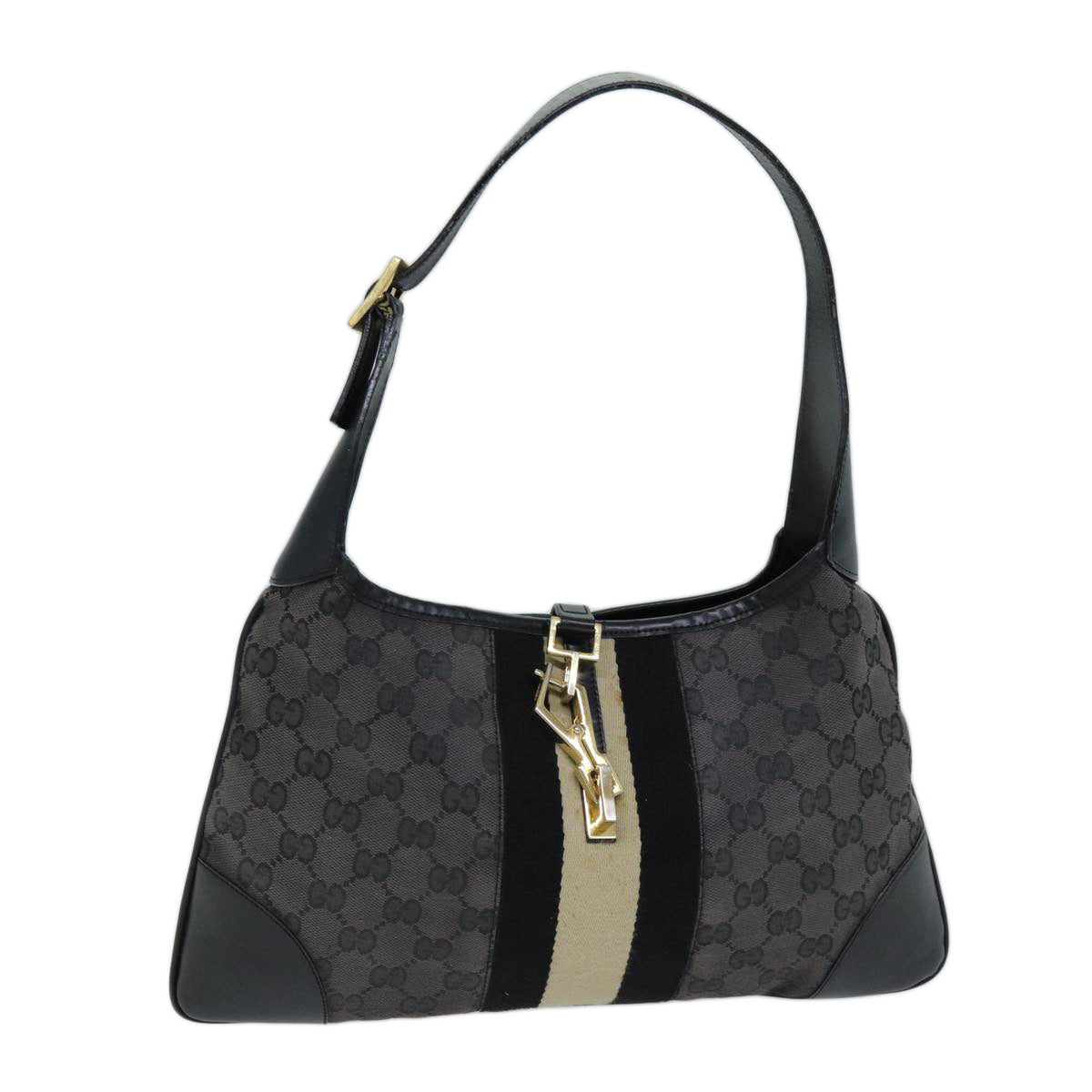 GUCCI GG Canvas Sherry Line Jackie Shoulder Bag Black White 001 4057 73366