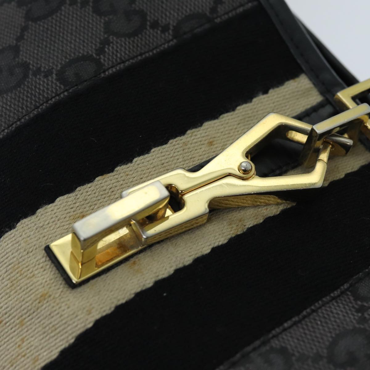 GUCCI GG Canvas Sherry Line Jackie Shoulder Bag Black White 001 4057 73366