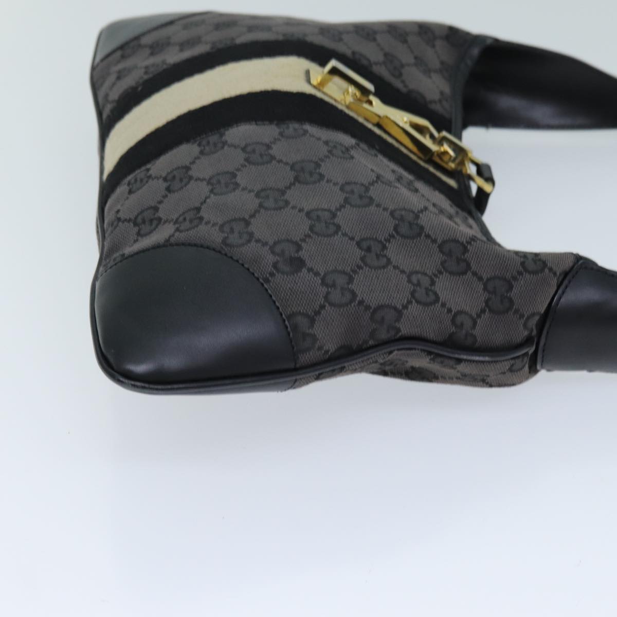 GUCCI GG Canvas Sherry Line Jackie Shoulder Bag Black White 001 4057 73366