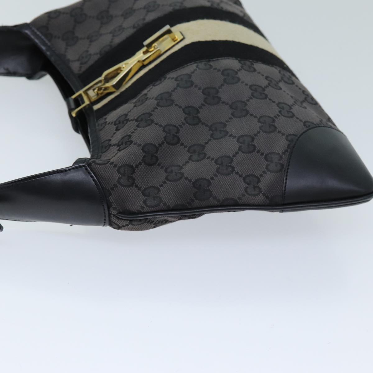 GUCCI GG Canvas Sherry Line Jackie Shoulder Bag Black White 001 4057 73366
