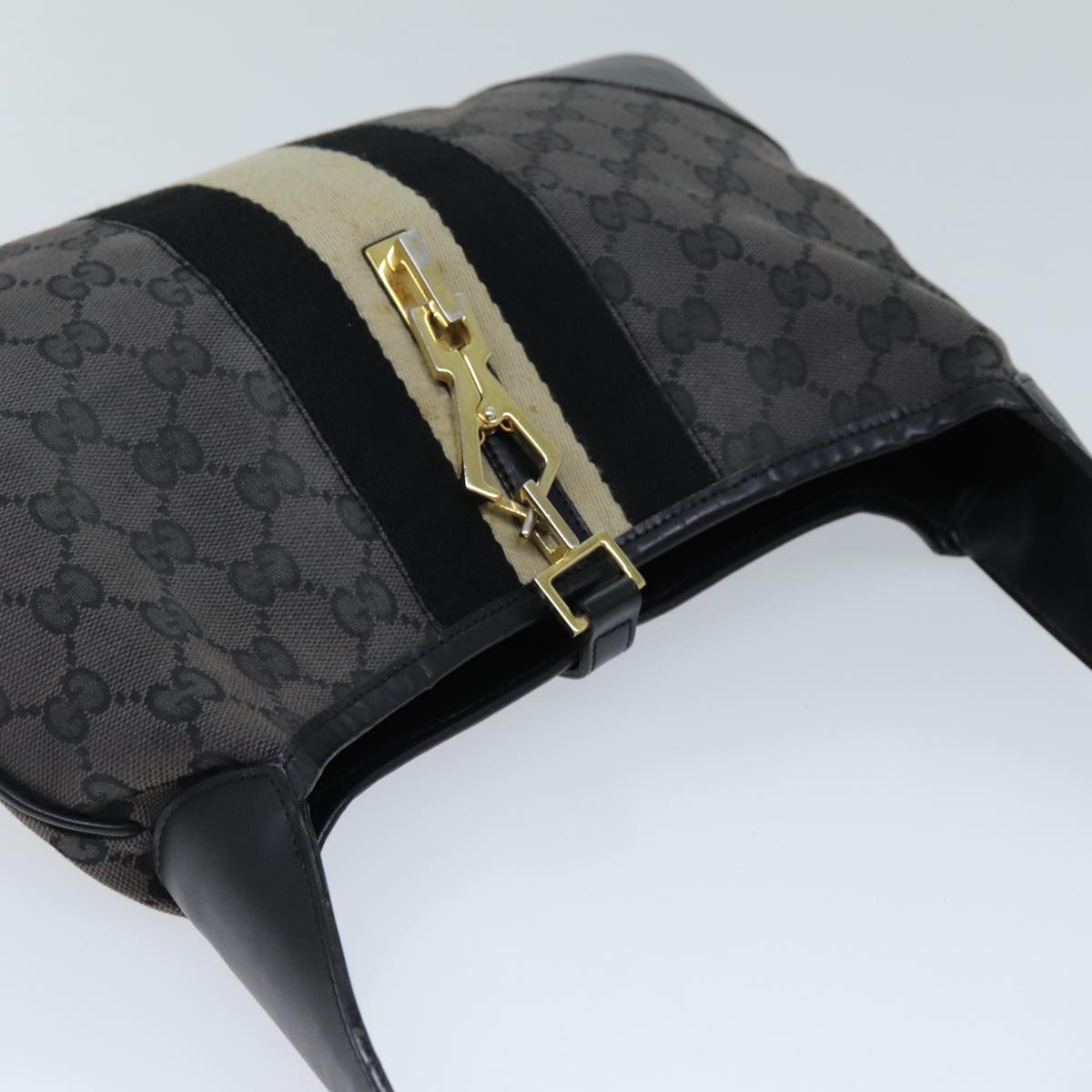 GUCCI GG Canvas Sherry Line Jackie Shoulder Bag Black White 001 4057 73366