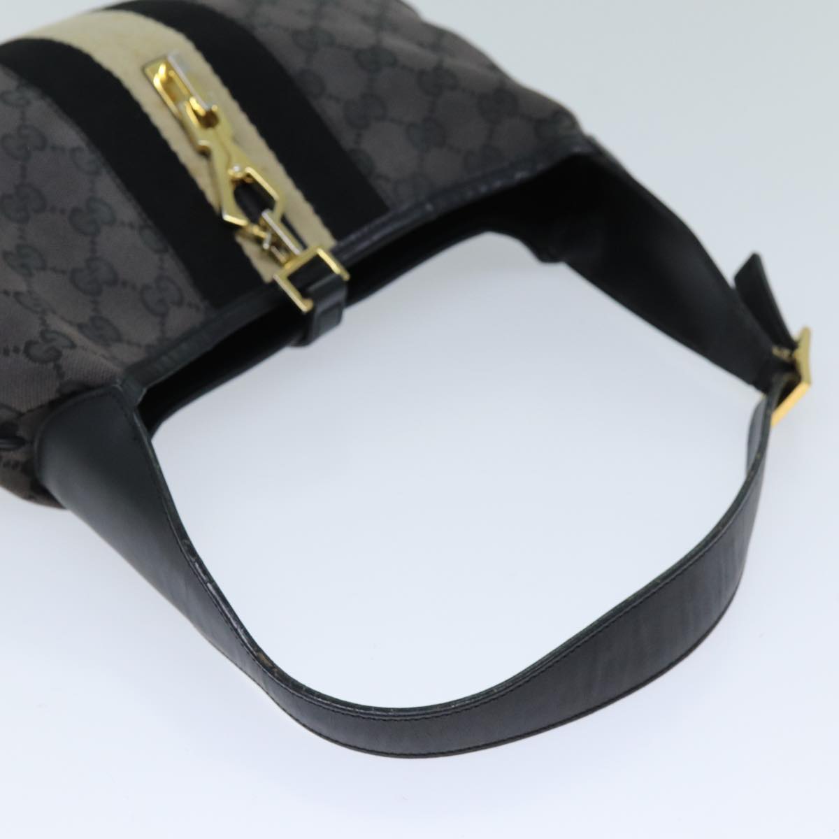 GUCCI GG Canvas Sherry Line Jackie Shoulder Bag Black White 001 4057 73366