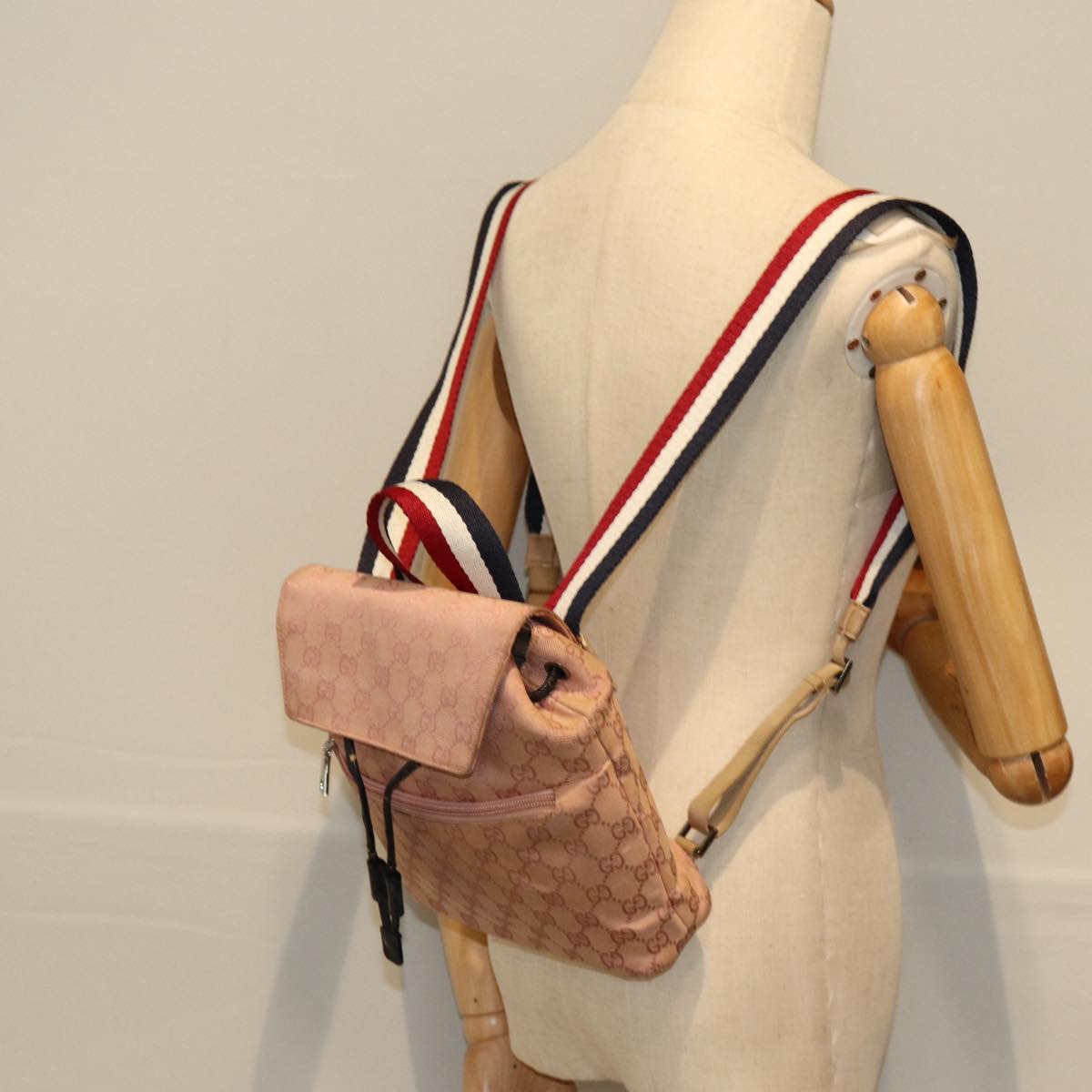 GUCCI GG Canvas Sherry Line Backpack Pink Red Navy 003 0242 73372