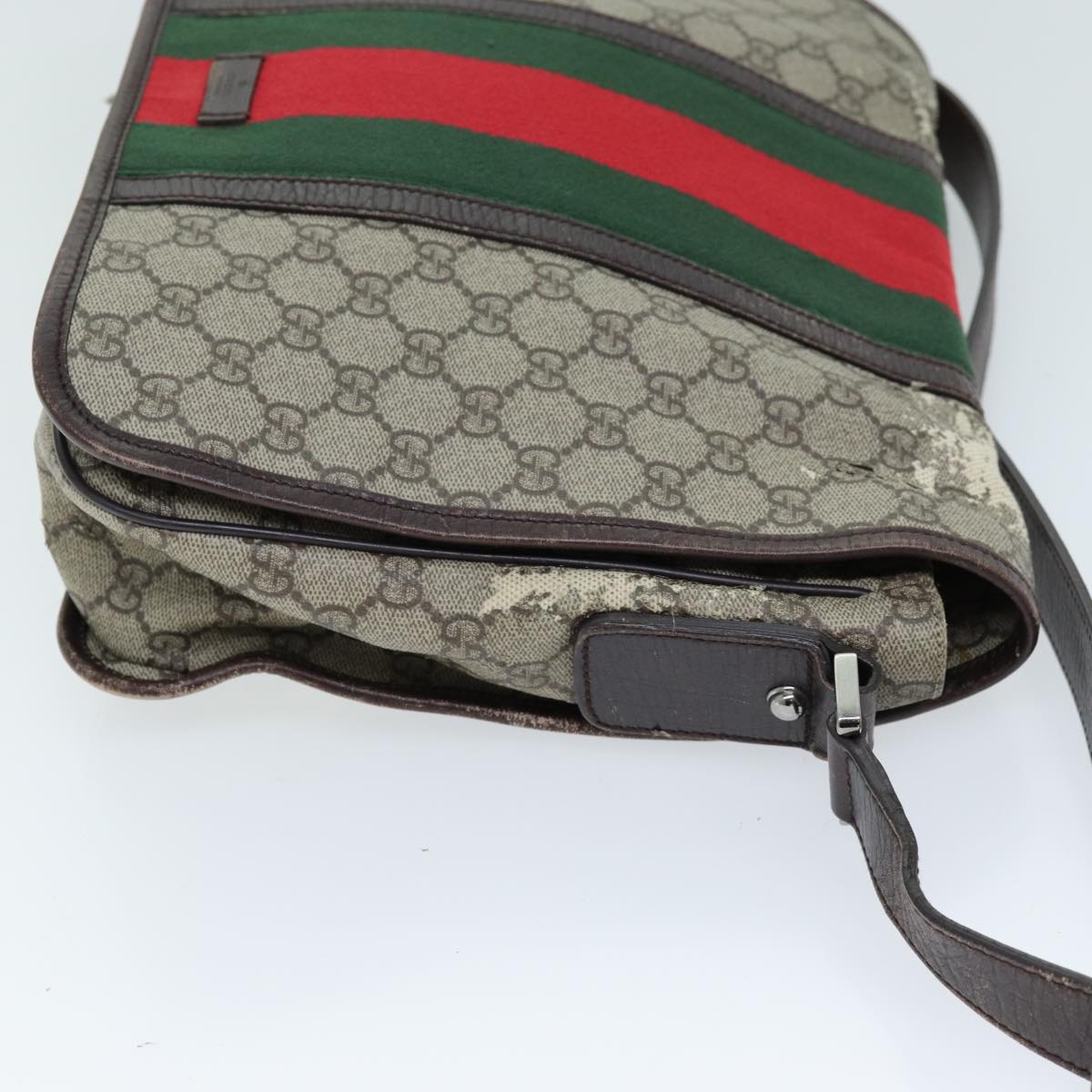 GUCCI GG Supreme Web Sherry Line Shoulder Bag PVC Beige Red 145844 73376